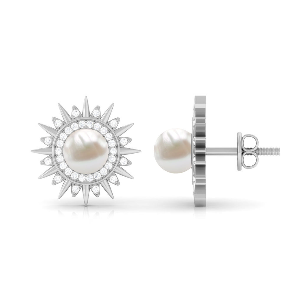 Cultured Freshwater Pearl Diamond Sunburst Earrings