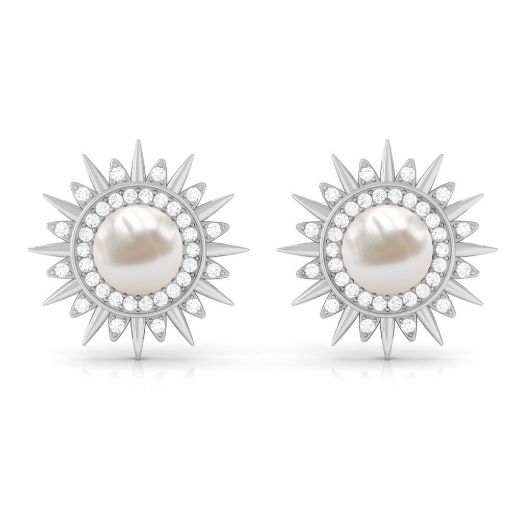 Cultured Freshwater Pearl Diamond Sunburst Earrings