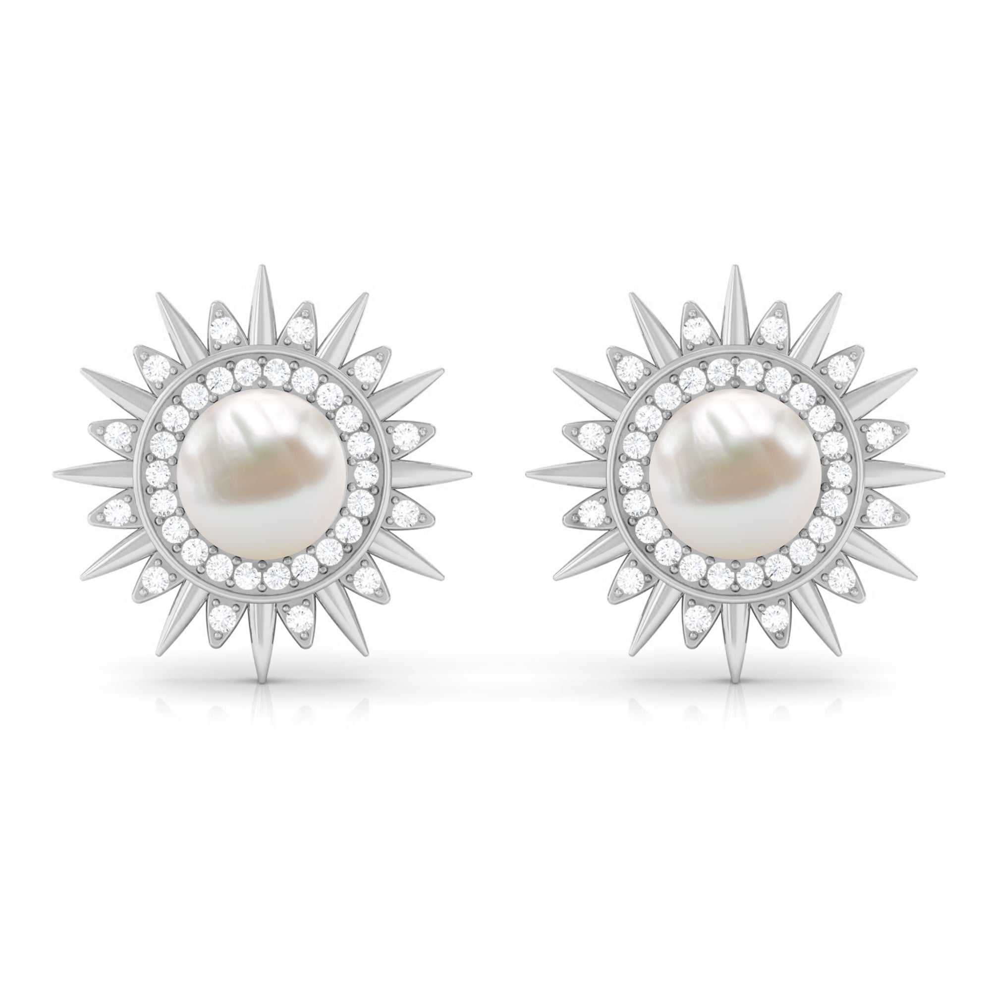 Cultured Freshwater Pearl Diamond Sunburst Earrings