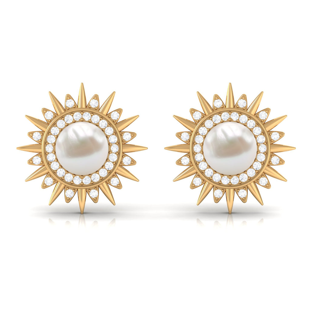 Cultured Freshwater Pearl Diamond Sunburst Earrings