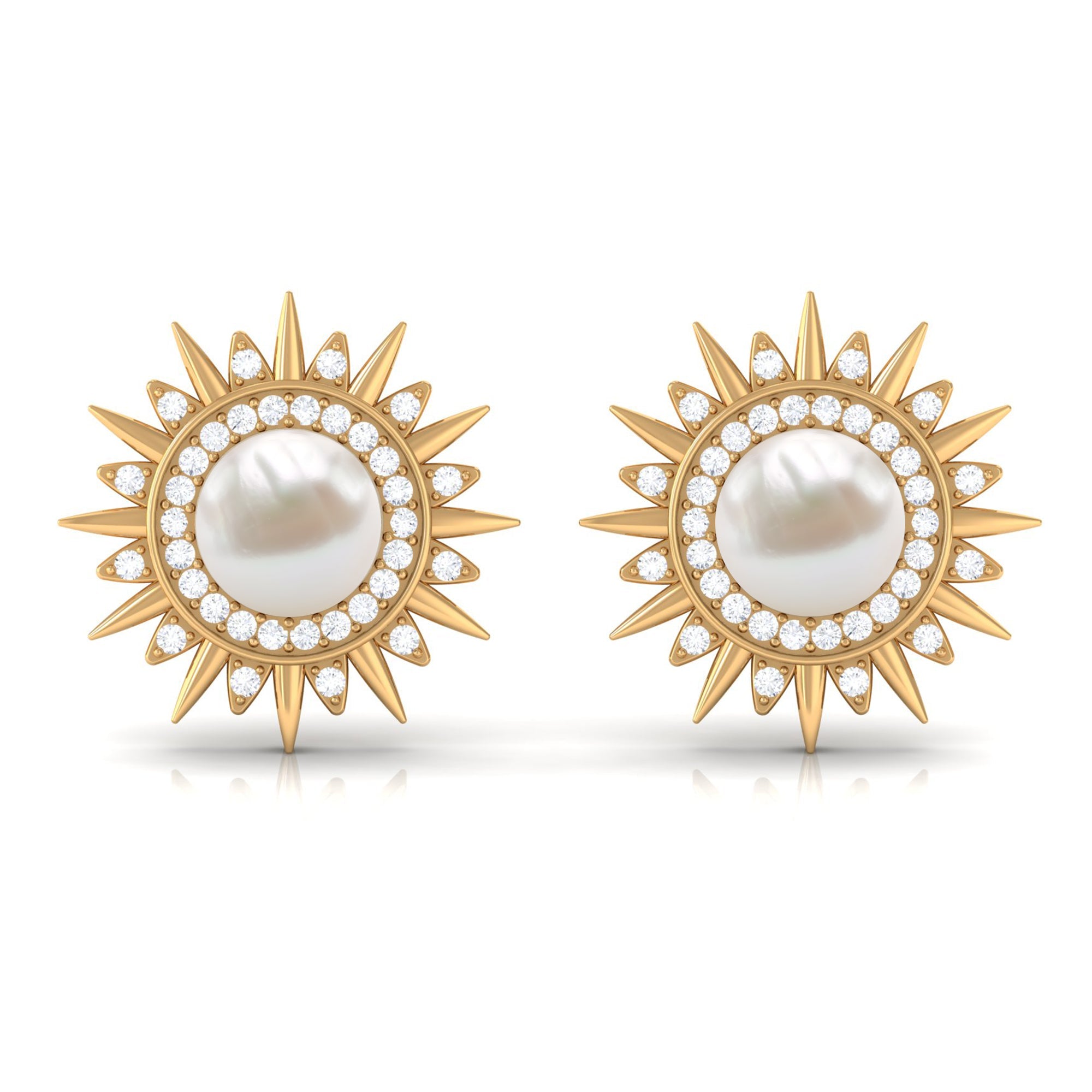 Cultured Freshwater Pearl Diamond Sunburst Earrings