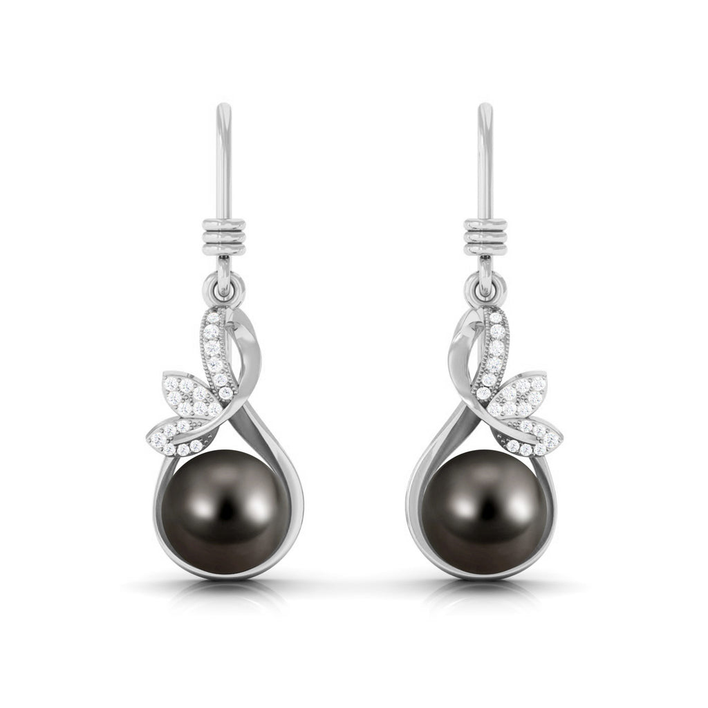 Designer 15 Carat Tahitian Pearl Drop Earrings with Diamond
