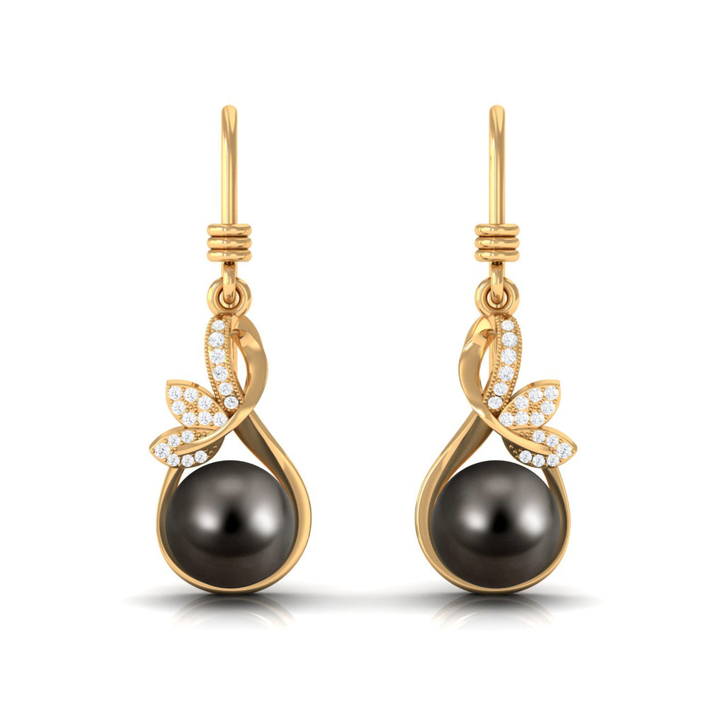 Designer 15 Carat Tahitian Pearl Drop Earrings with Diamond