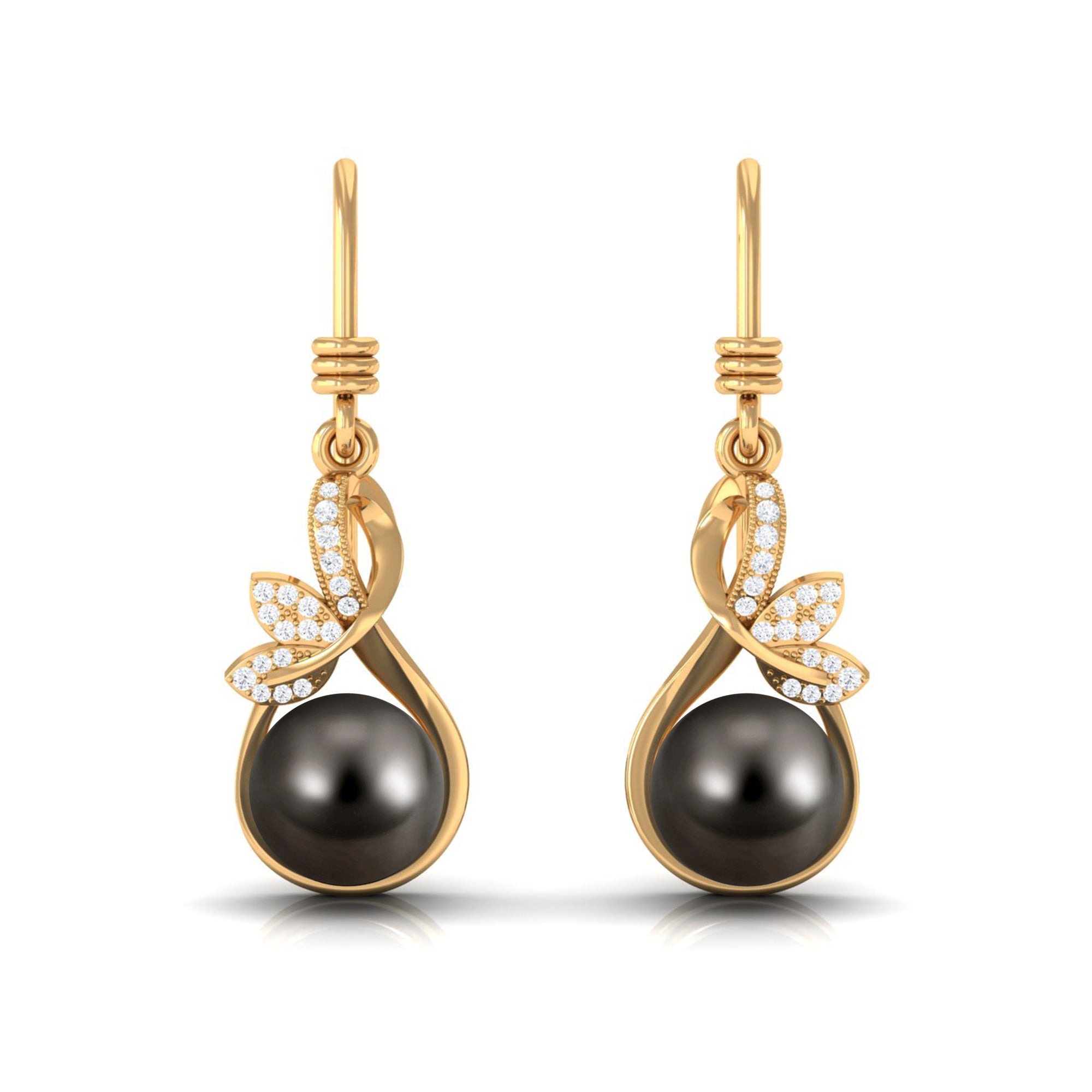 Designer 15 Carat Tahitian Pearl Drop Earrings with Diamond