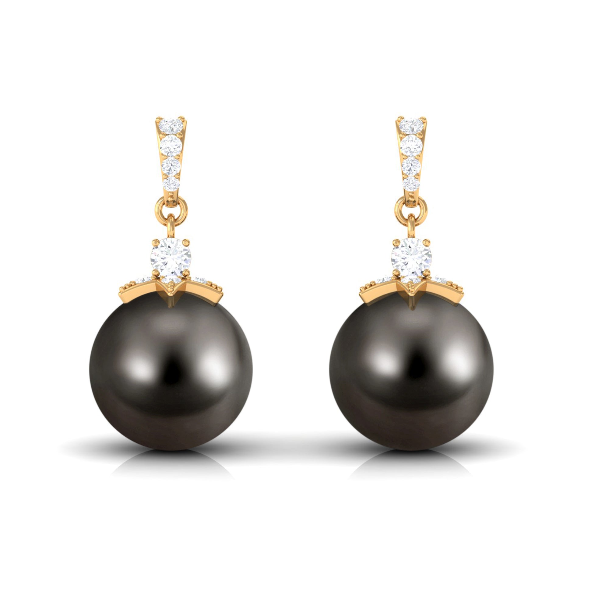Cultured 15 Carat Black Tahitian Pearl Bridal Drop Earrings with Diamond