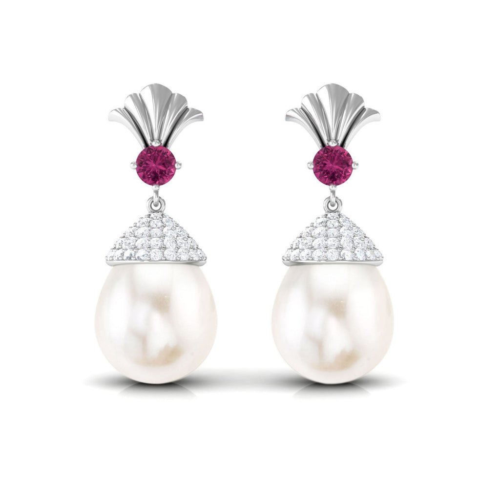 Cultured Freshwater Pearl Drop Earrings with Pink Tourmaline