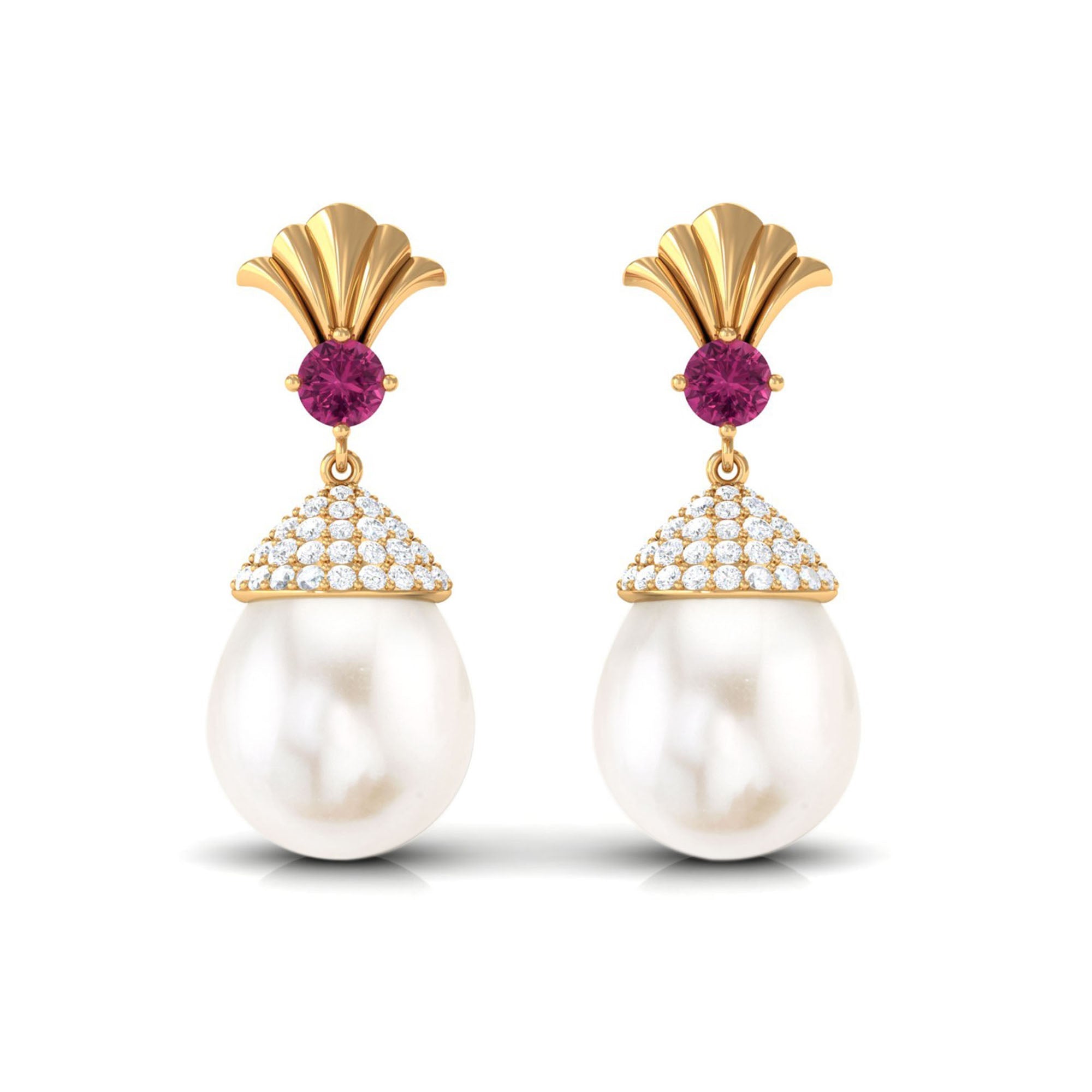 Cultured Freshwater Pearl Drop Earrings with Pink Tourmaline