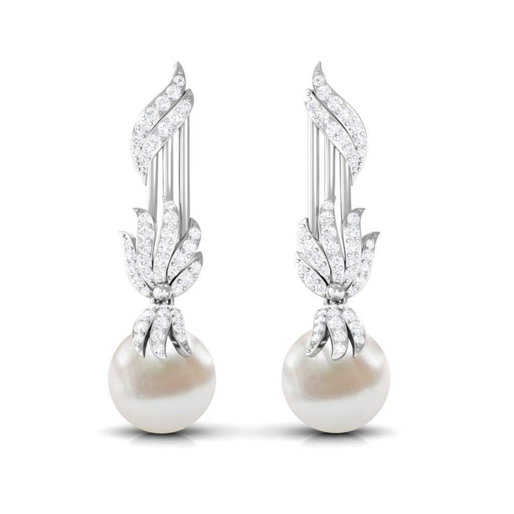 Designer Freshwater Pearl Bridal Dangle Earrings with Diamond