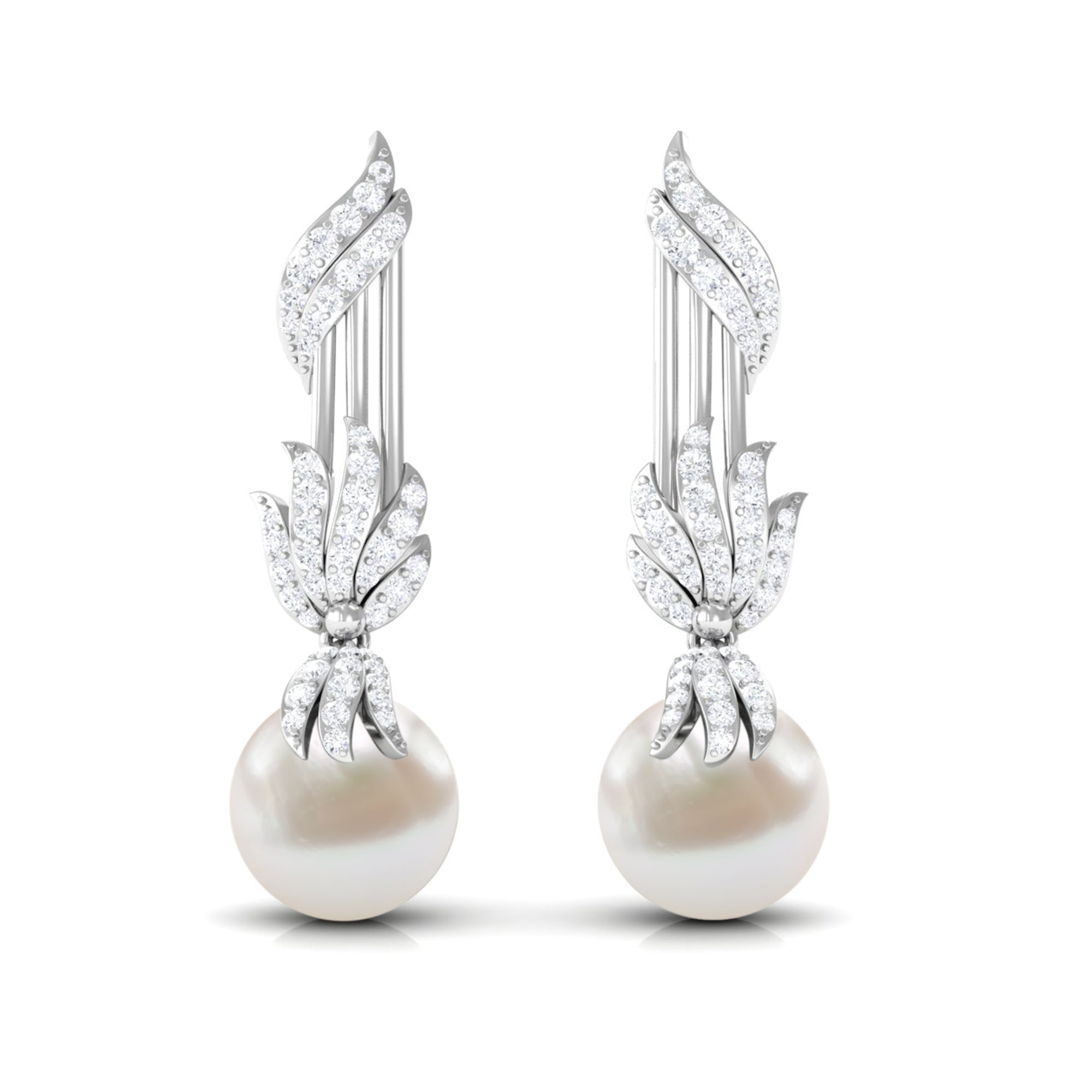 Designer Freshwater Pearl Bridal Dangle Earrings with Diamond