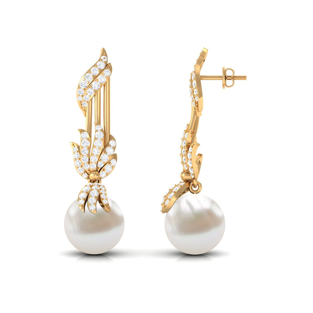 Designer Freshwater Pearl Bridal Dangle Earrings with Diamond