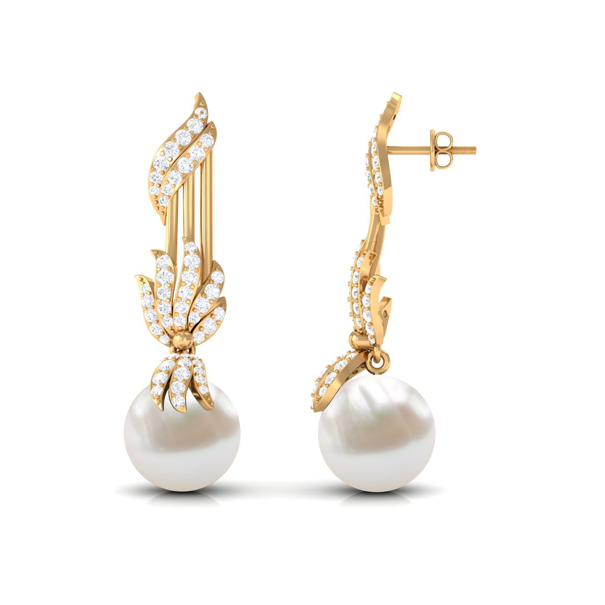 Designer Freshwater Pearl Bridal Dangle Earrings with Diamond