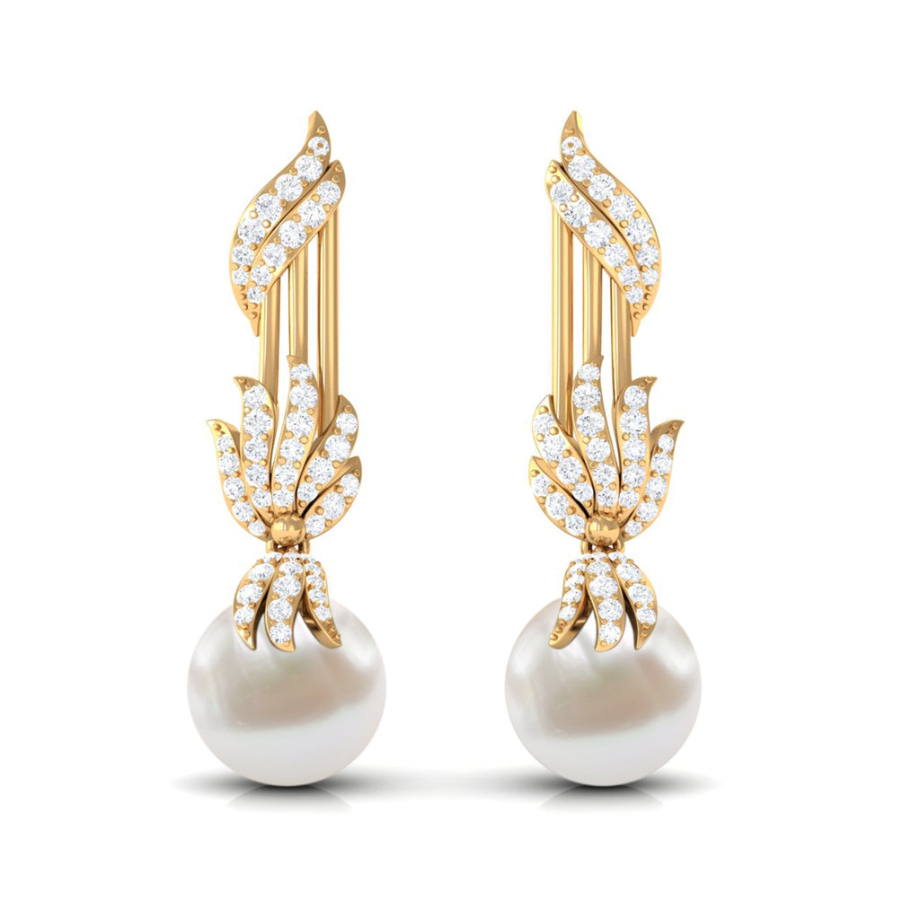 Designer Freshwater Pearl Bridal Dangle Earrings with Diamond