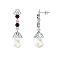 Vintage Inspired Pearl Dangle Earrings with Garnet