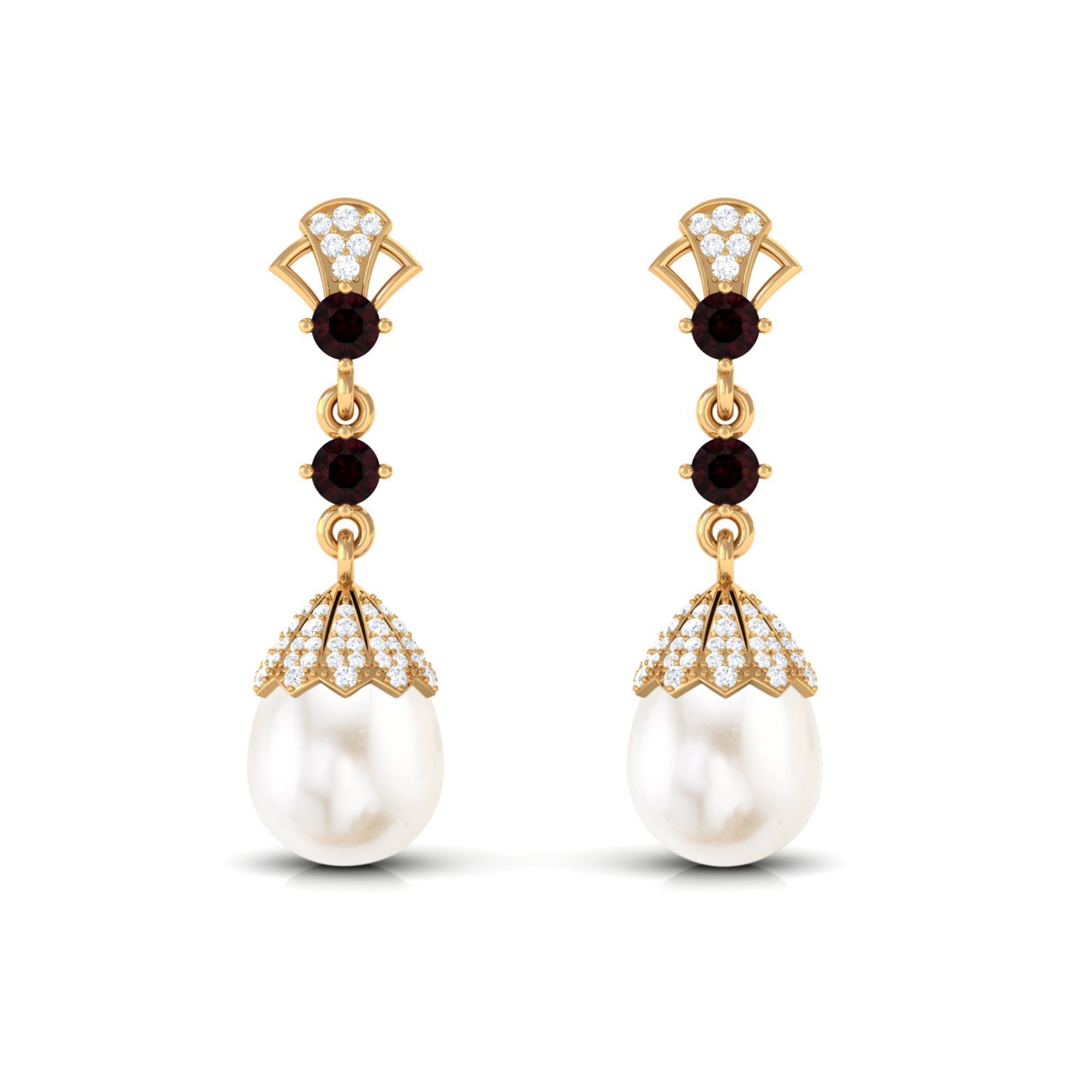 Vintage Inspired Pearl Dangle Earrings with Garnet