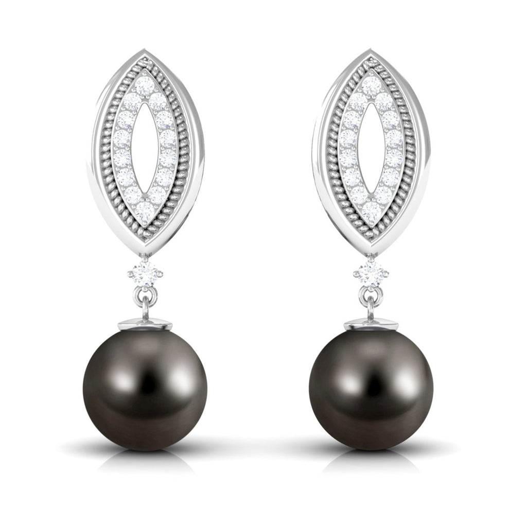 Cultured 15 Carat Tahitian Pearl Wedding Drop Earrings with Diamond