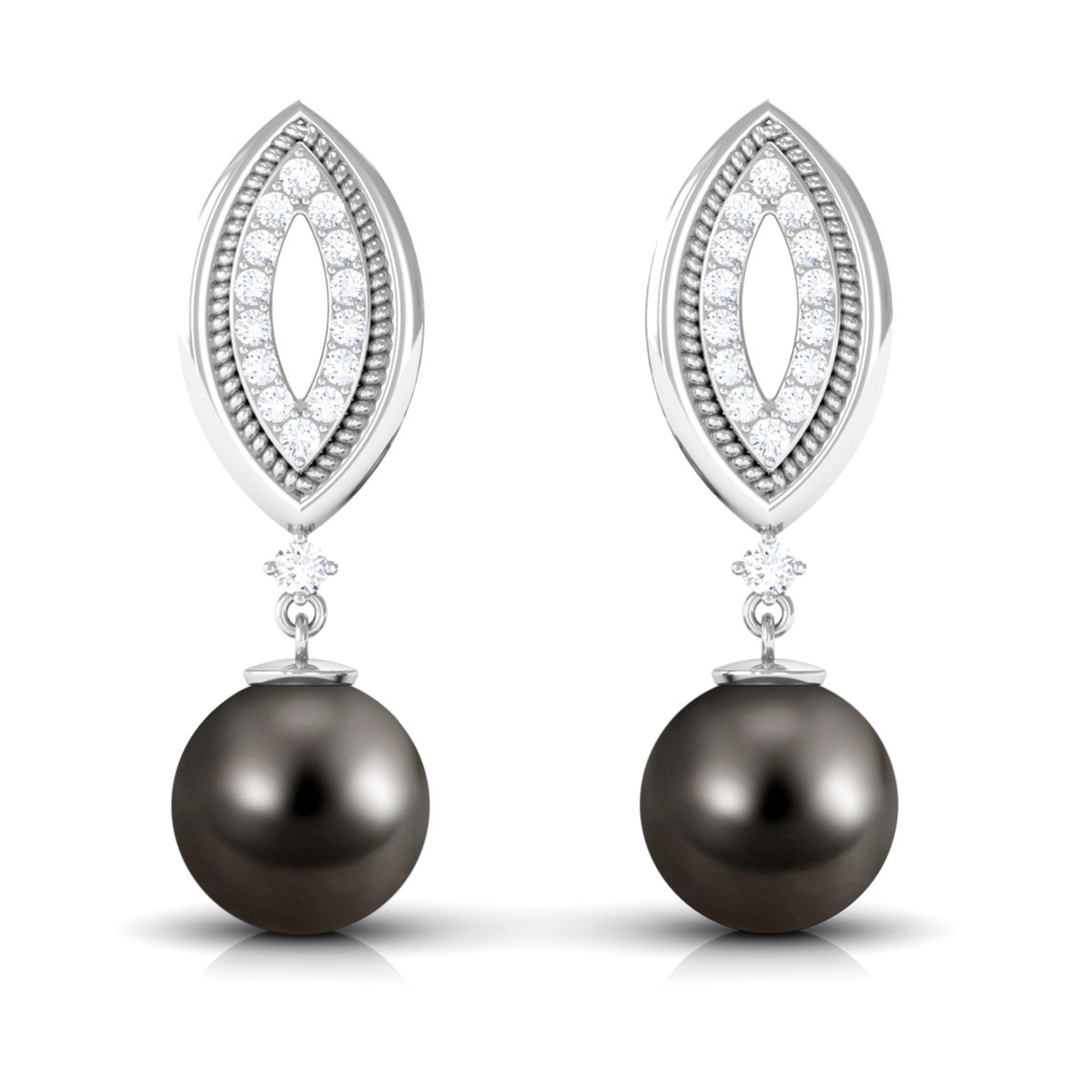 Cultured 15 Carat Tahitian Pearl Wedding Drop Earrings with Diamond