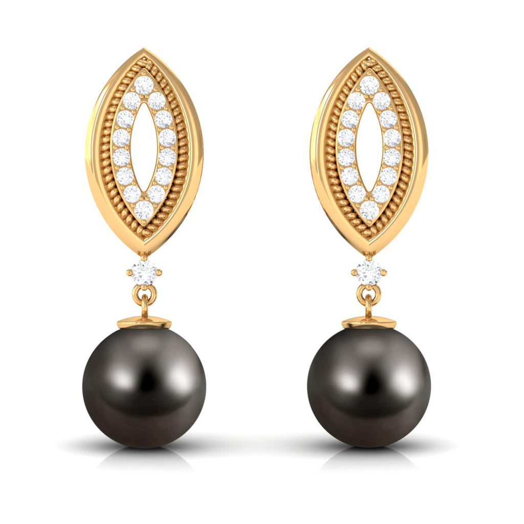 Cultured 15 Carat Tahitian Pearl Wedding Drop Earrings with Diamond