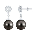 Natural 16 Carat Tahitian Pearl Diamond Drop Earrings for Women