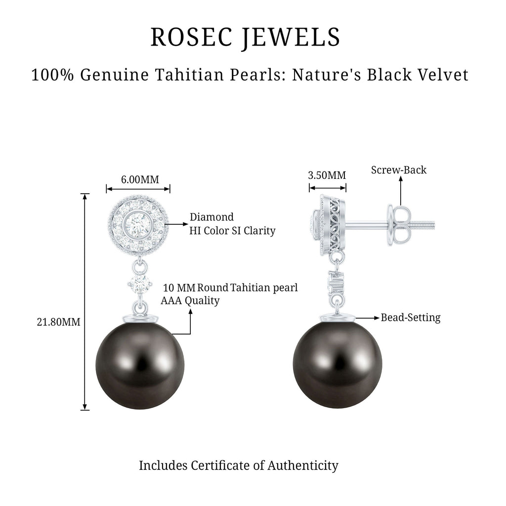Natural 16 Carat Tahitian Pearl Diamond Drop Earrings for Women