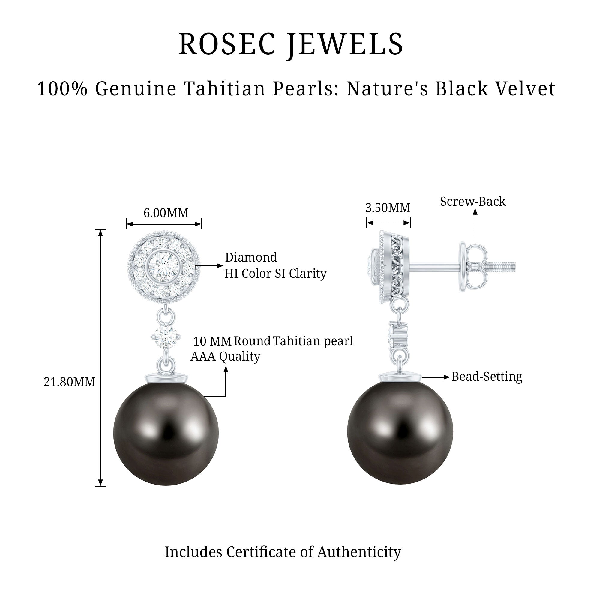 Natural 16 Carat Tahitian Pearl Diamond Drop Earrings for Women