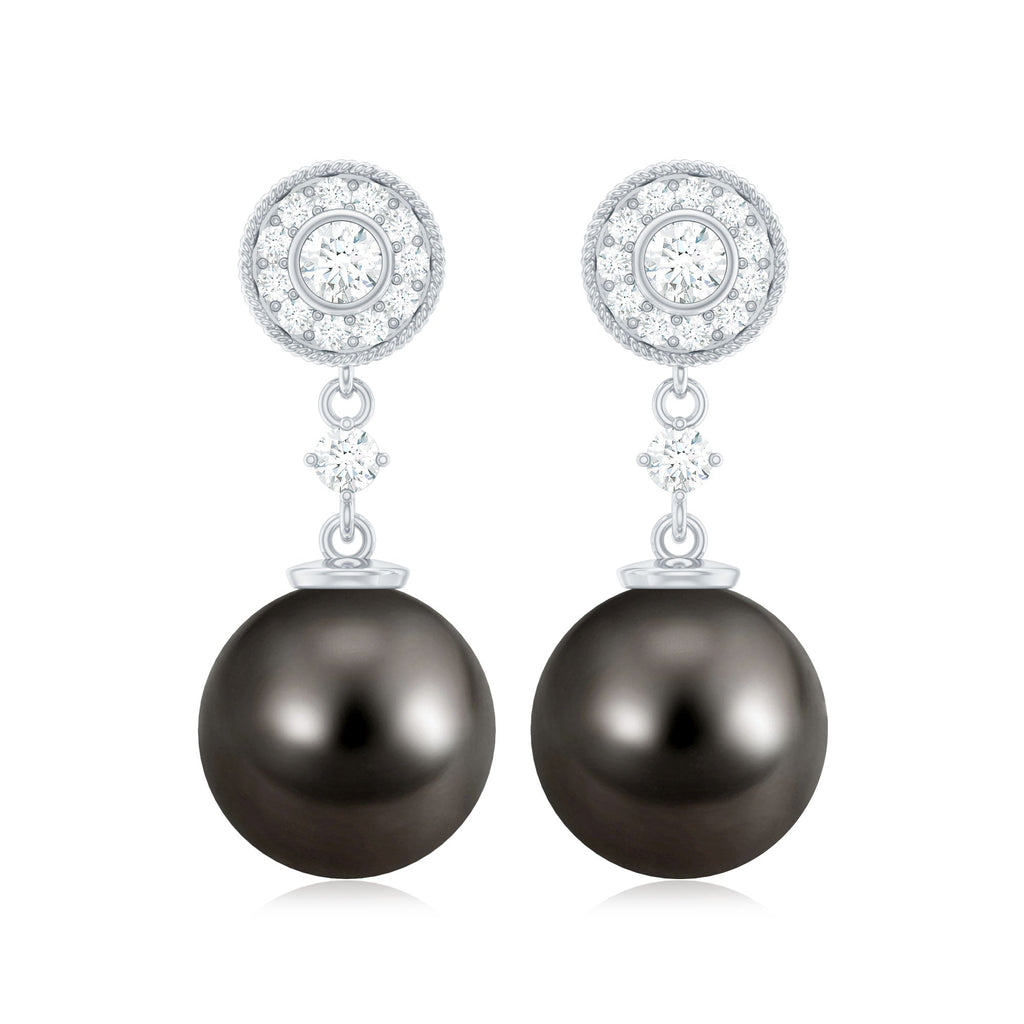 Natural 16 Carat Tahitian Pearl Diamond Drop Earrings for Women