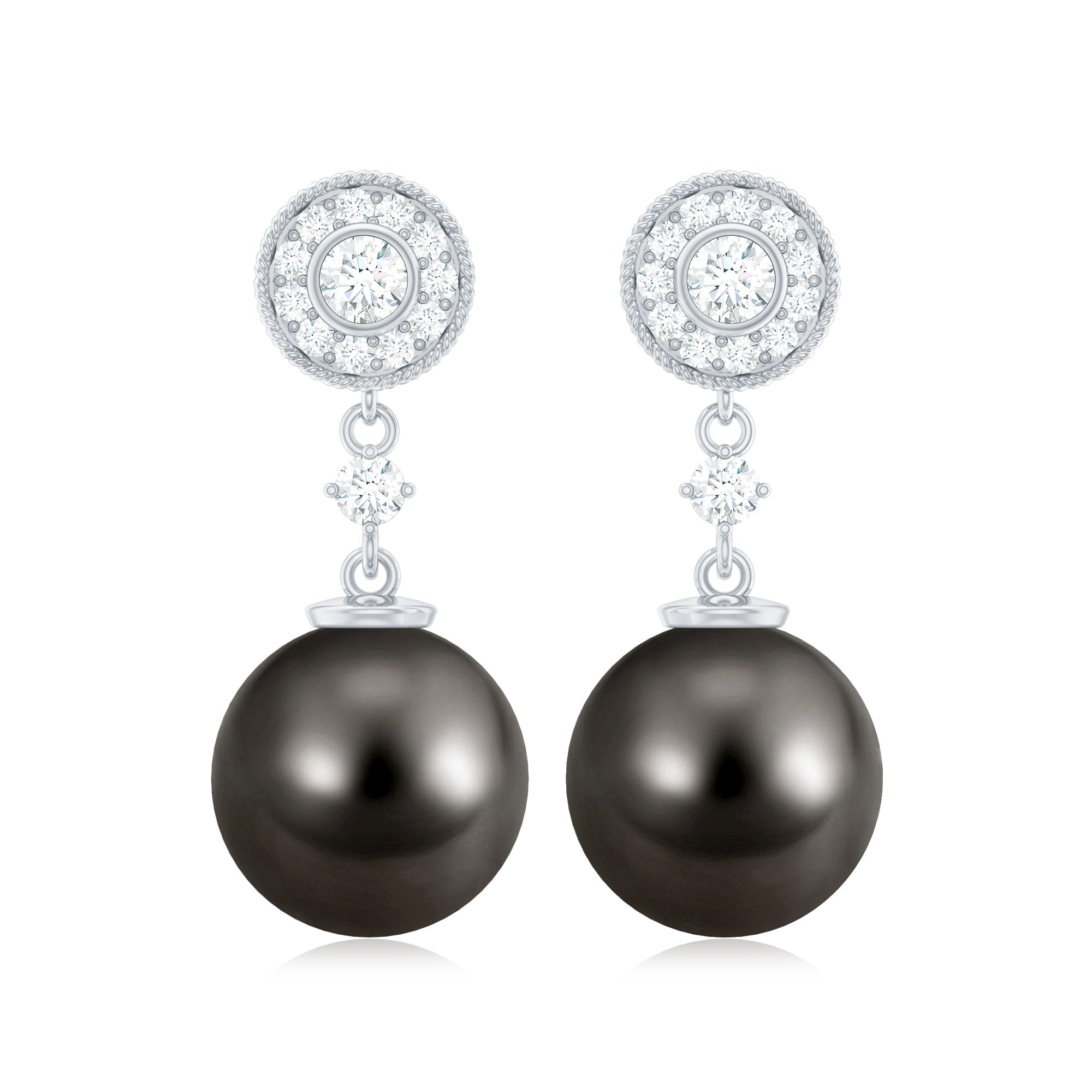 Natural 16 Carat Tahitian Pearl Diamond Drop Earrings for Women