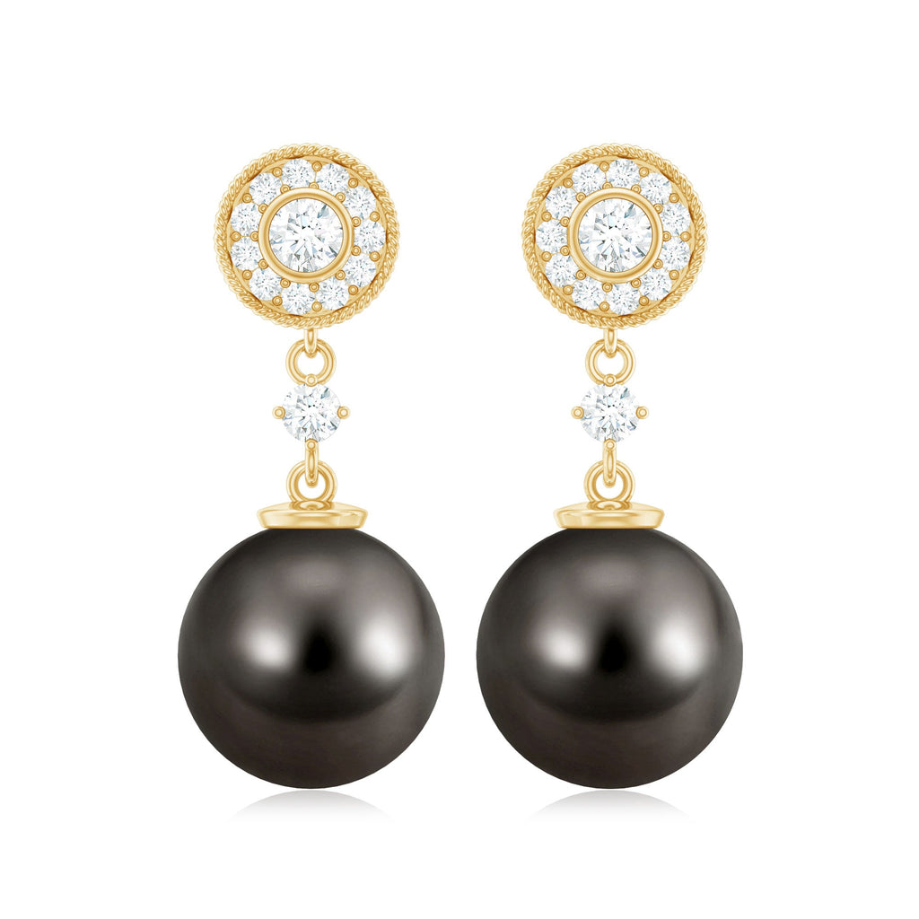 Natural 16 Carat Tahitian Pearl Diamond Drop Earrings for Women