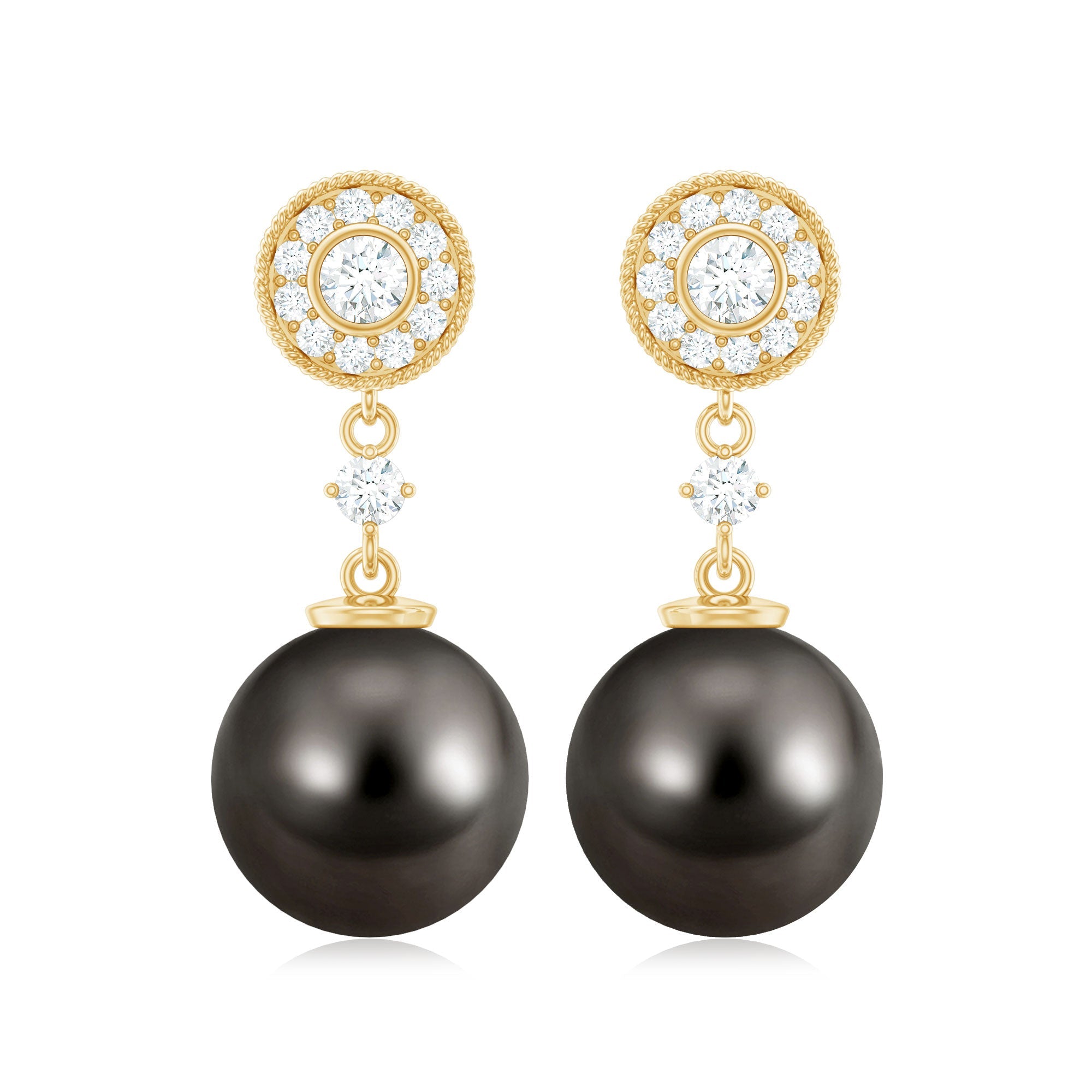 Natural 16 Carat Tahitian Pearl Diamond Drop Earrings for Women
