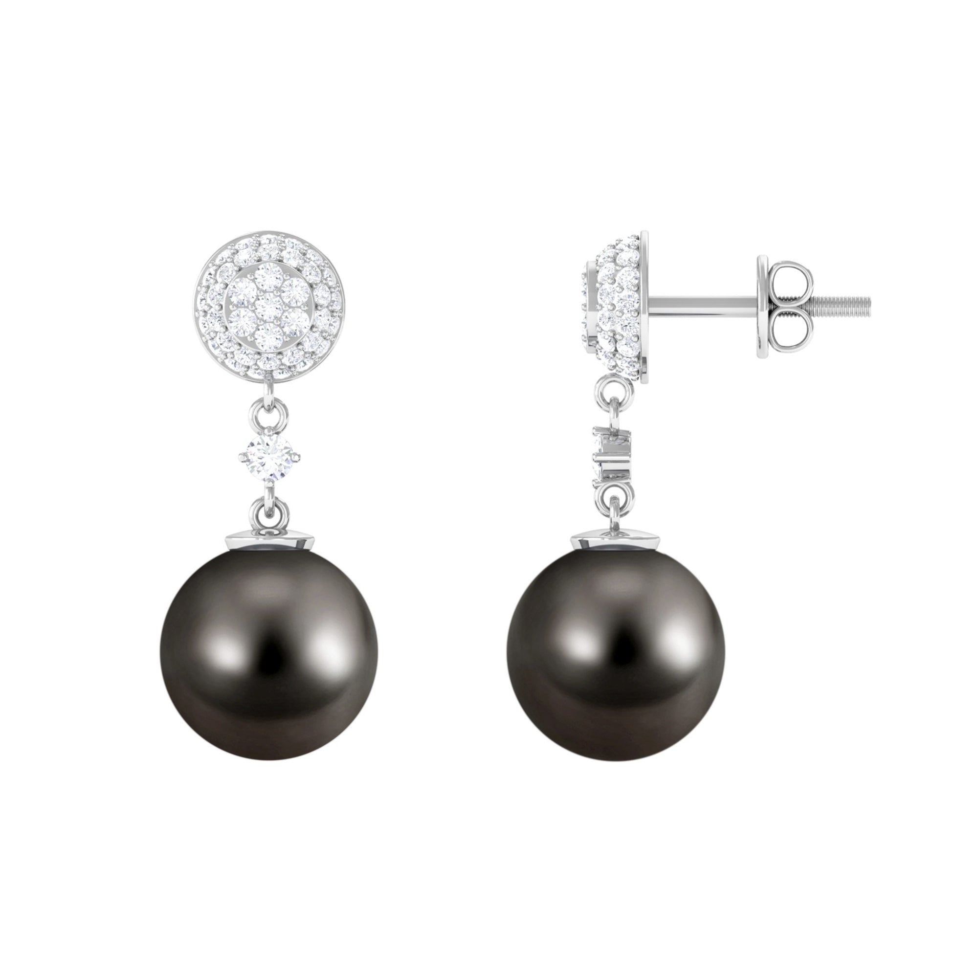 Cultured 16 Carat Tahitian Pearl Drop Earrings with Diamond