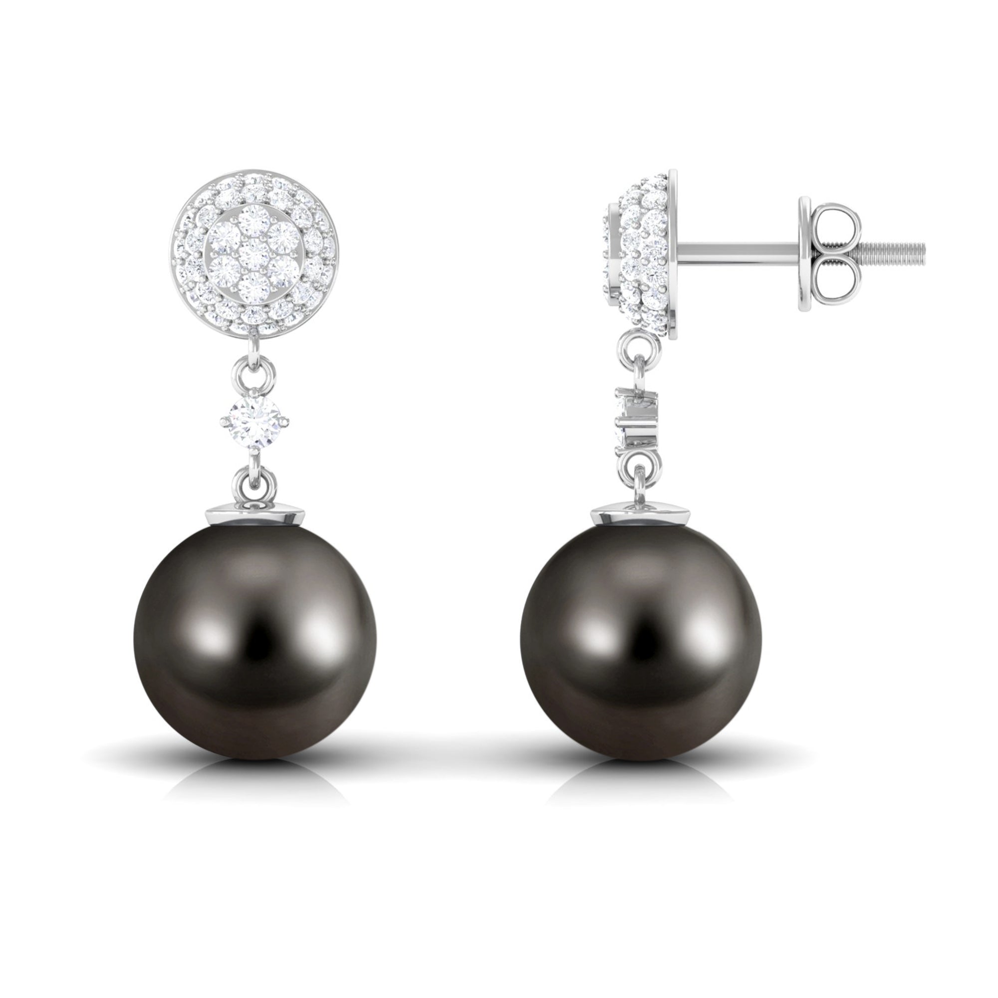 Cultured 16 Carat Tahitian Pearl Drop Earrings with Diamond