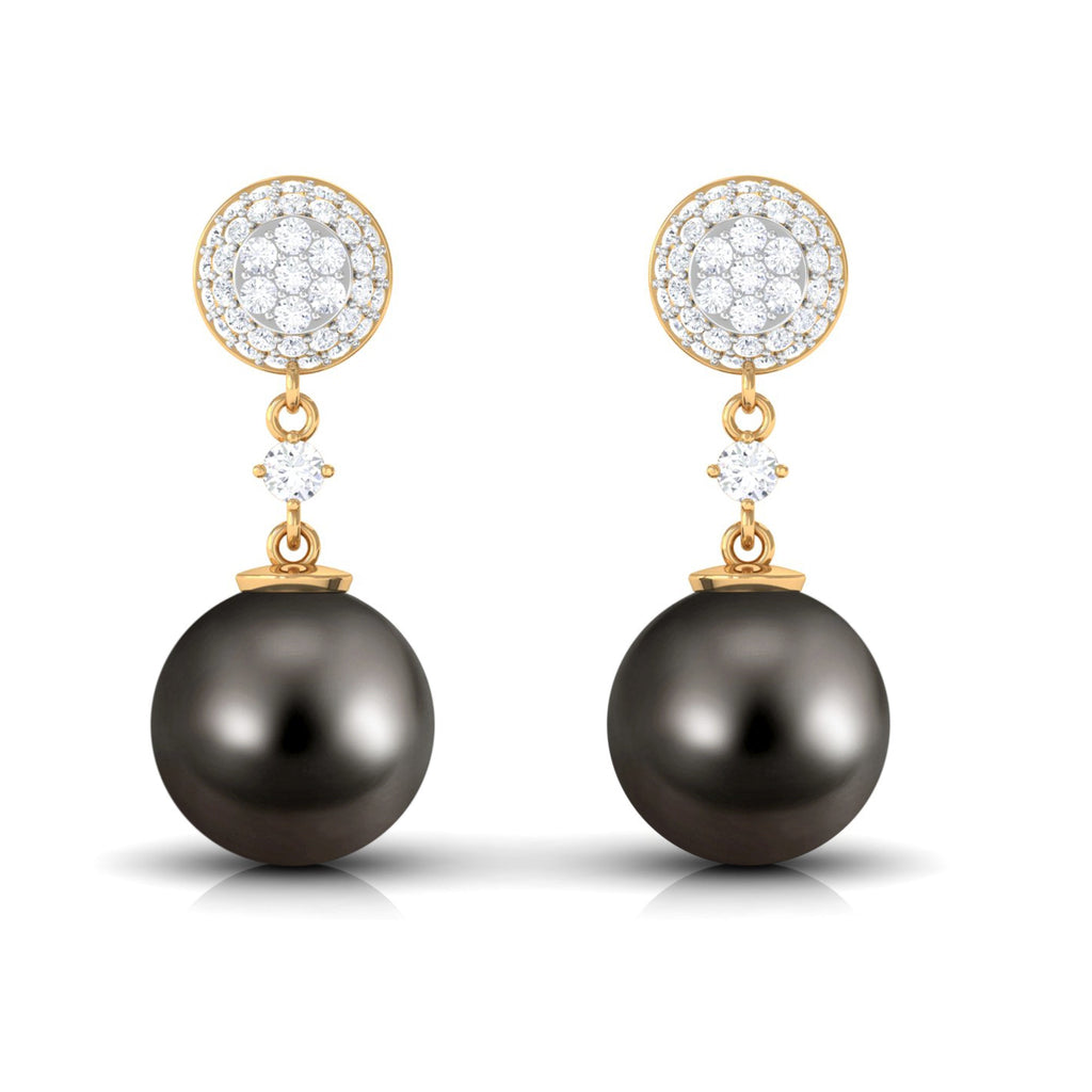 Cultured 16 Carat Tahitian Pearl Drop Earrings with Diamond