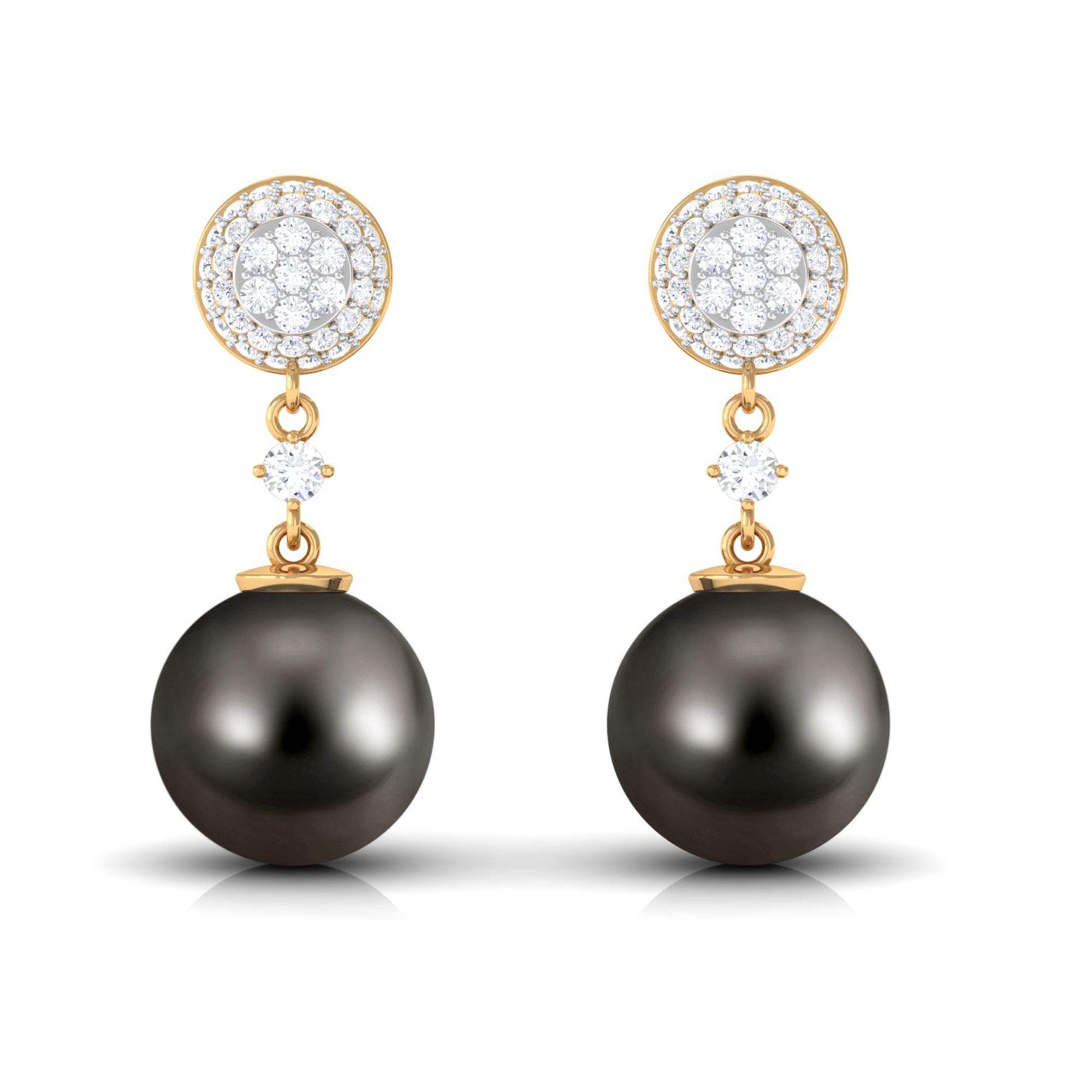 Cultured 16 Carat Tahitian Pearl Drop Earrings with Diamond