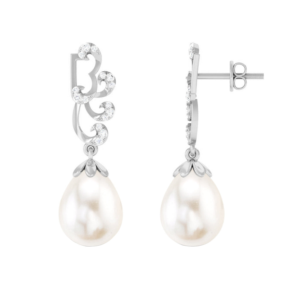 12 Carat Freshwater Pearl Designer Drop Earrings with Diamond