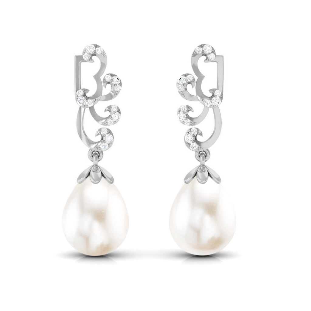 12 Carat Freshwater Pearl Designer Drop Earrings with Diamond