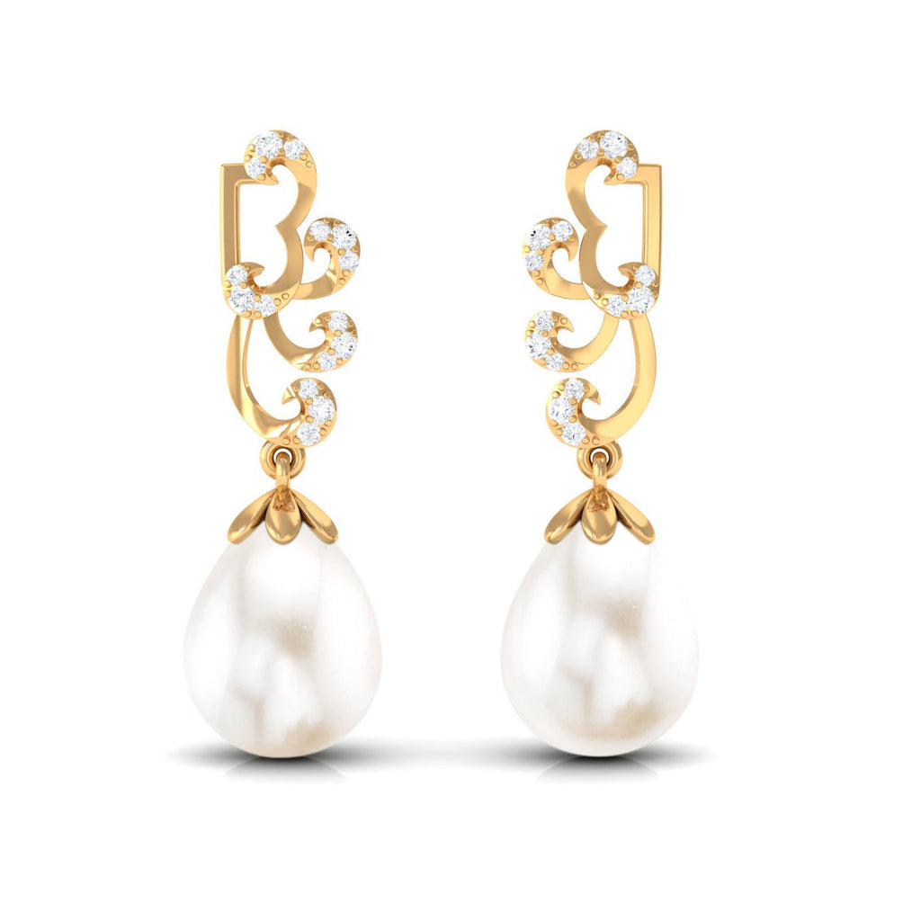 12 Carat Freshwater Pearl Designer Drop Earrings with Diamond