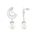 Designer Freshwater Pearl Bridal Drop Earrings with Diamond