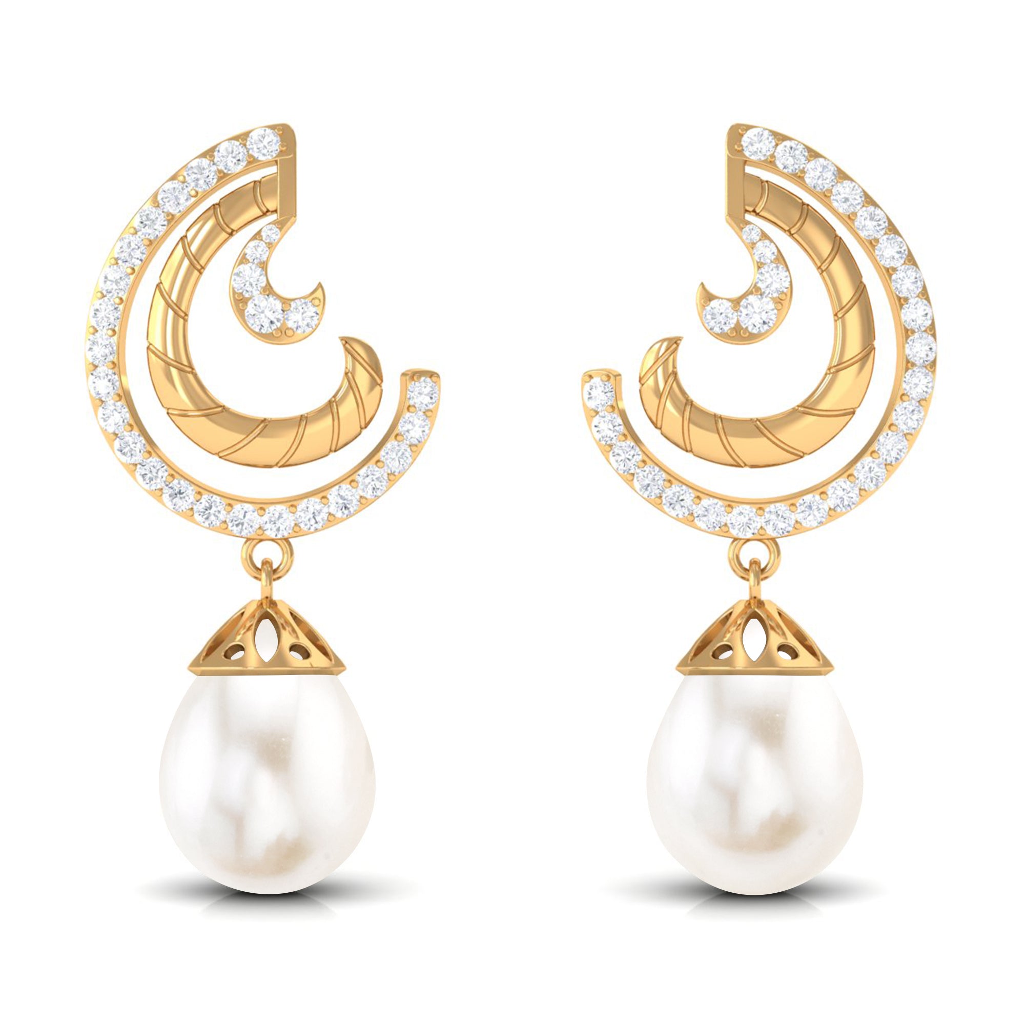 Designer Freshwater Pearl Bridal Drop Earrings with Diamond