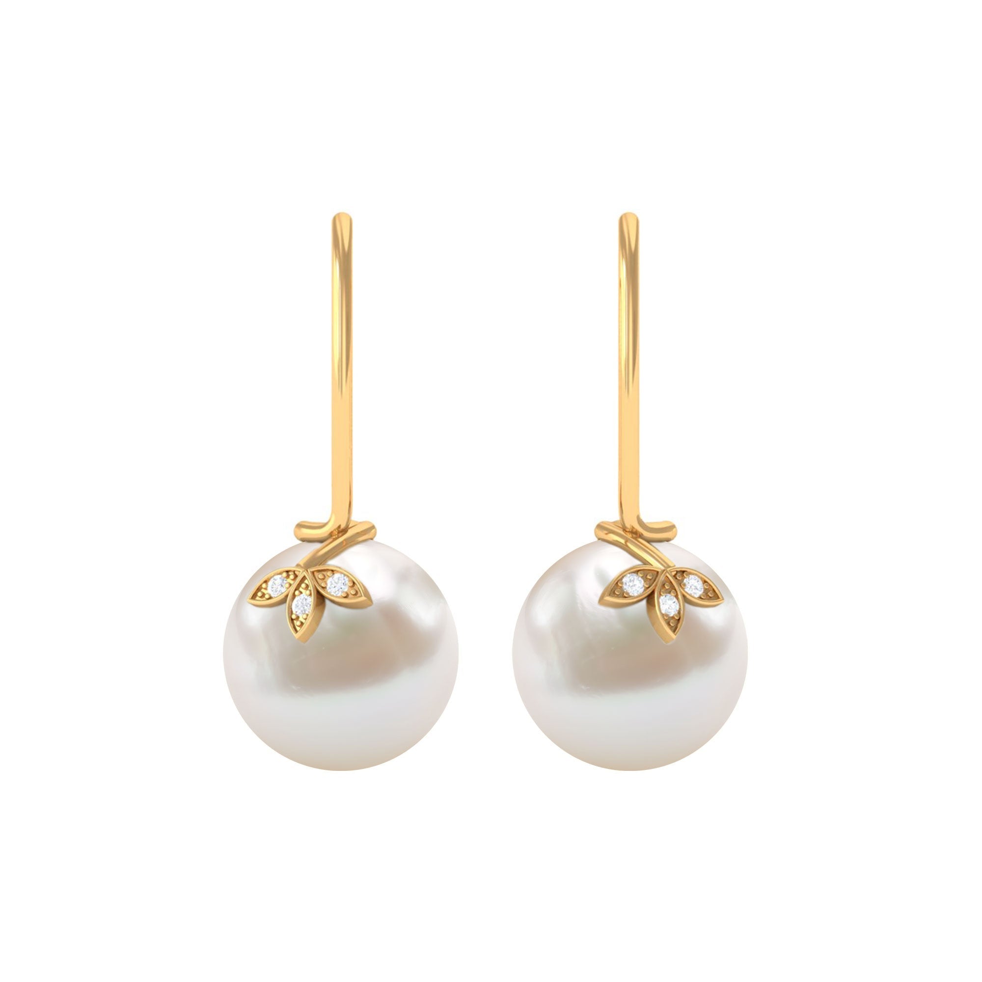 Cultured 16 Carat Freshwater Pearl Diamond Drop Earrings with Fish Hook