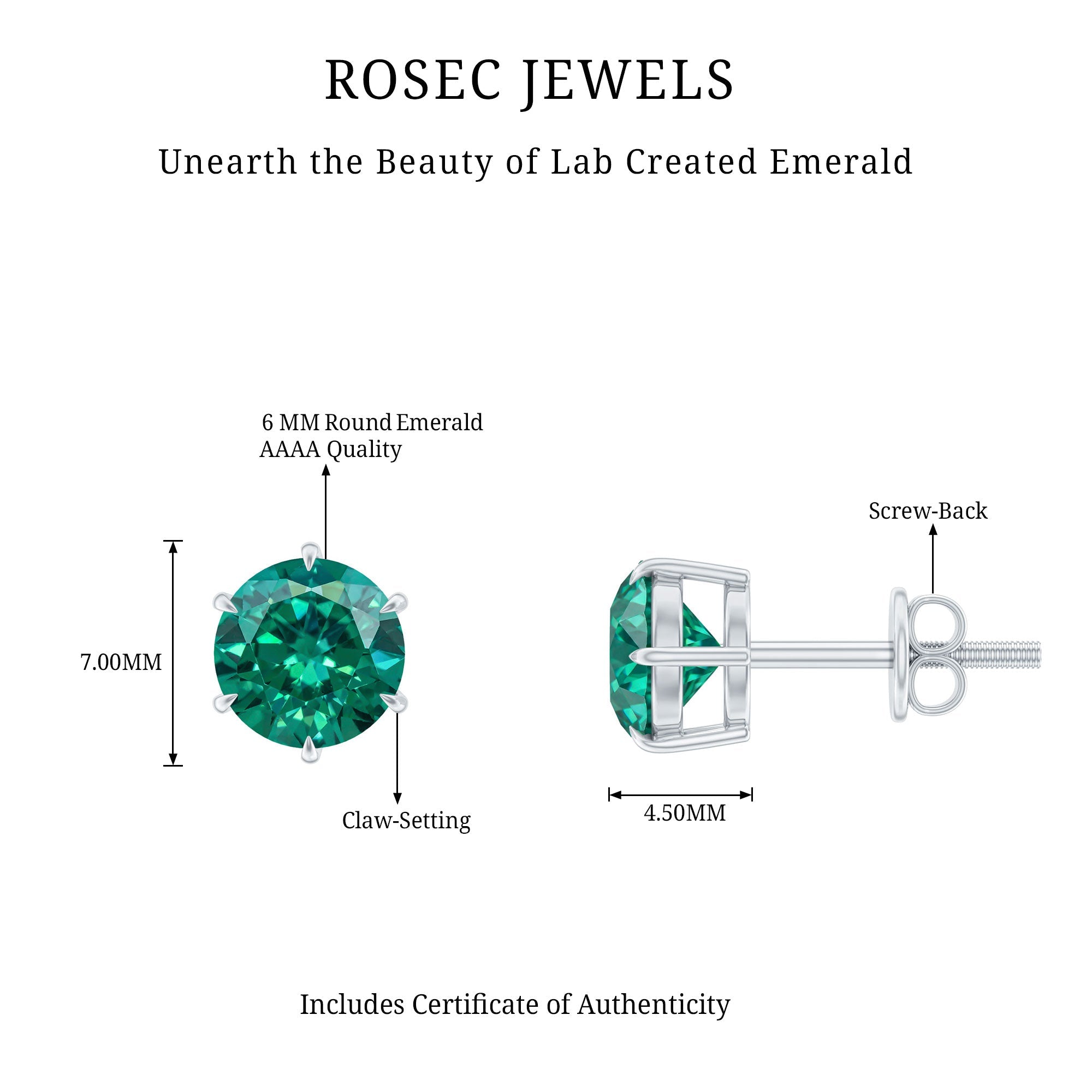 Certified Lab Created Emerald Solitaire Stud Earrings For Her
