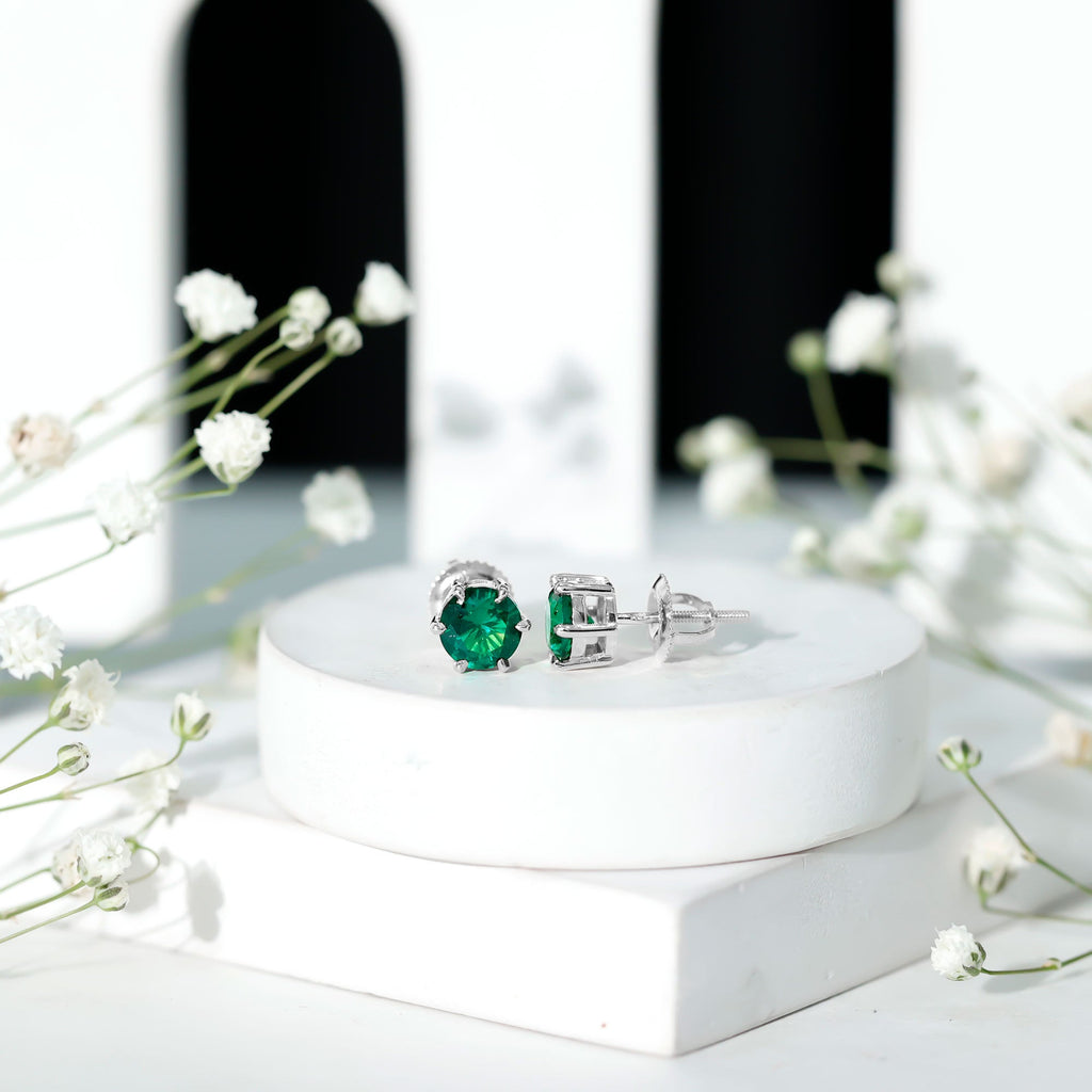 Certified Lab Created Emerald Solitaire Stud Earrings For Her