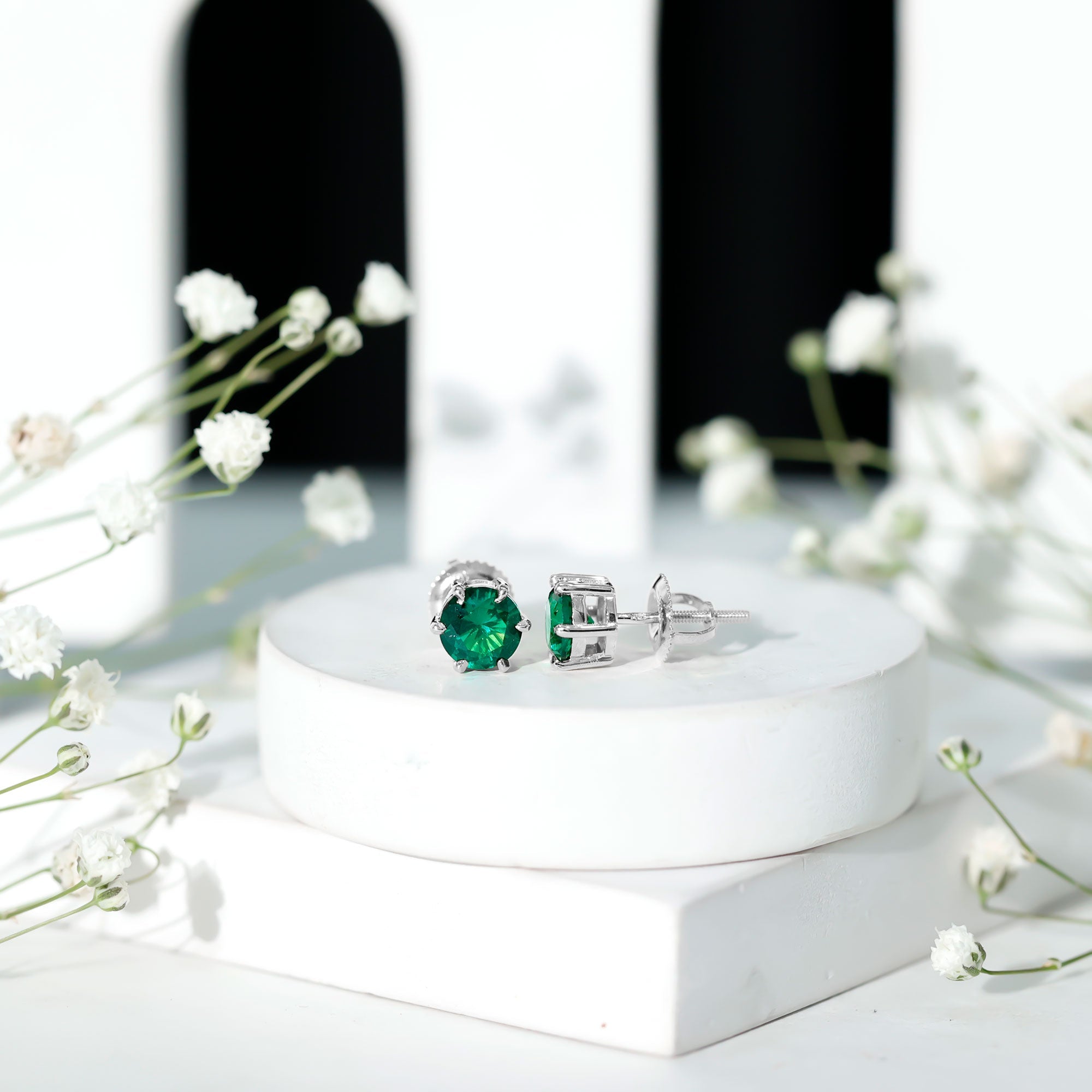 Certified Lab Created Emerald Solitaire Stud Earrings For Her