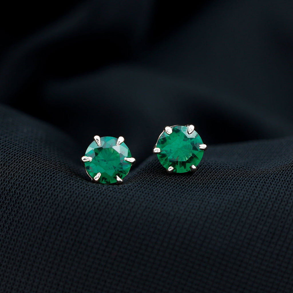 Certified Lab Created Emerald Solitaire Stud Earrings For Her