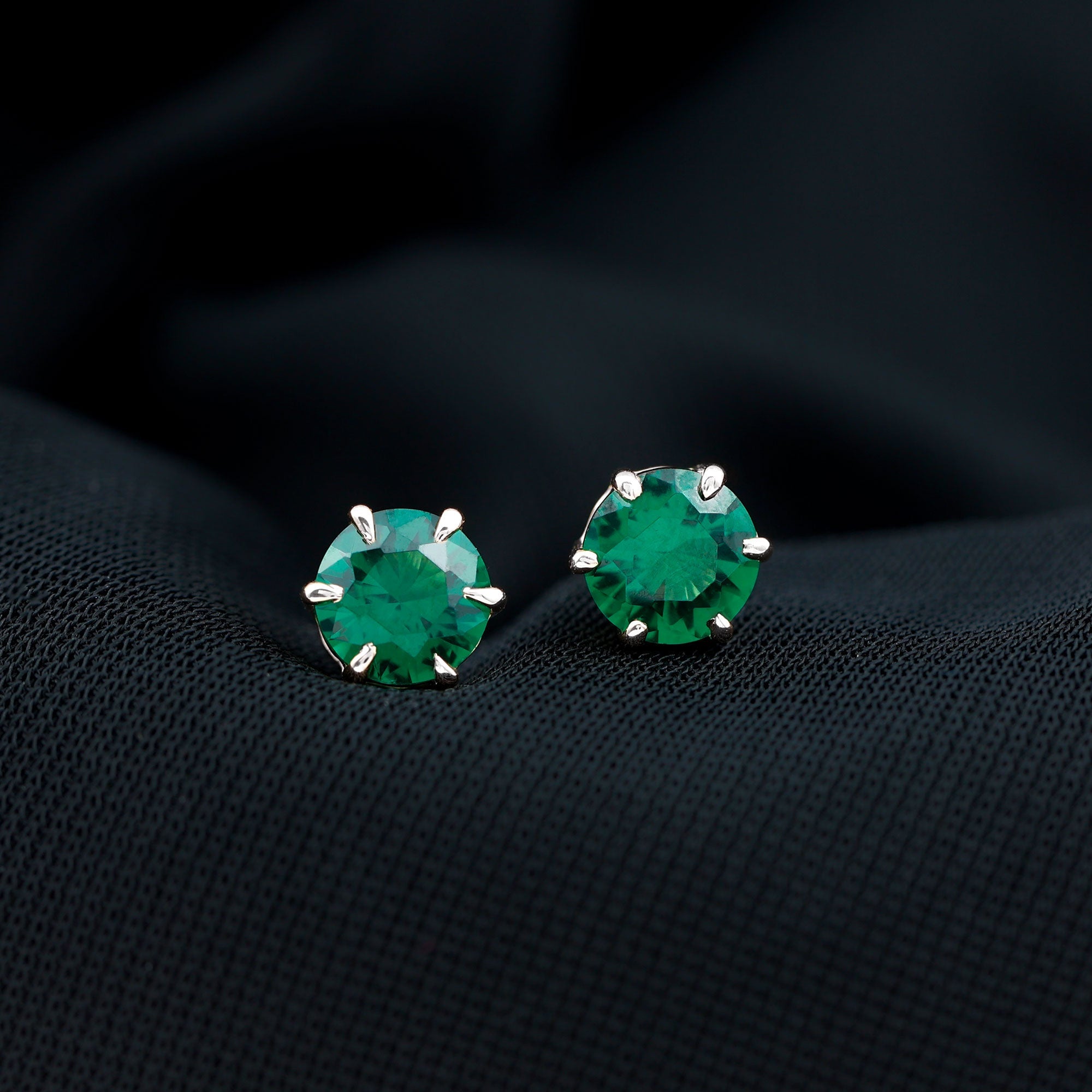 Certified Lab Created Emerald Solitaire Stud Earrings For Her