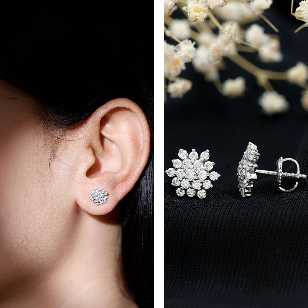 Certified Lab Grown Diamond Flower Statement Earrings