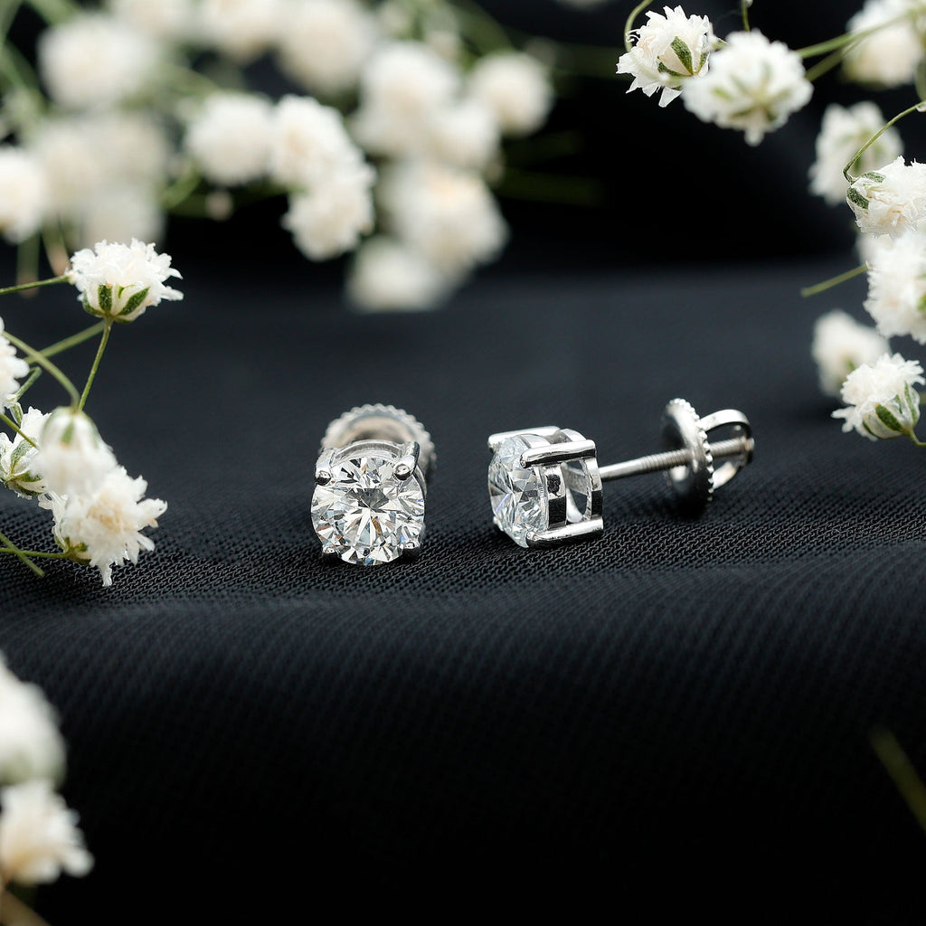 IGI Certified 2 Carat Round Lab Grown Diamond Stud Earrings with Screw Backs