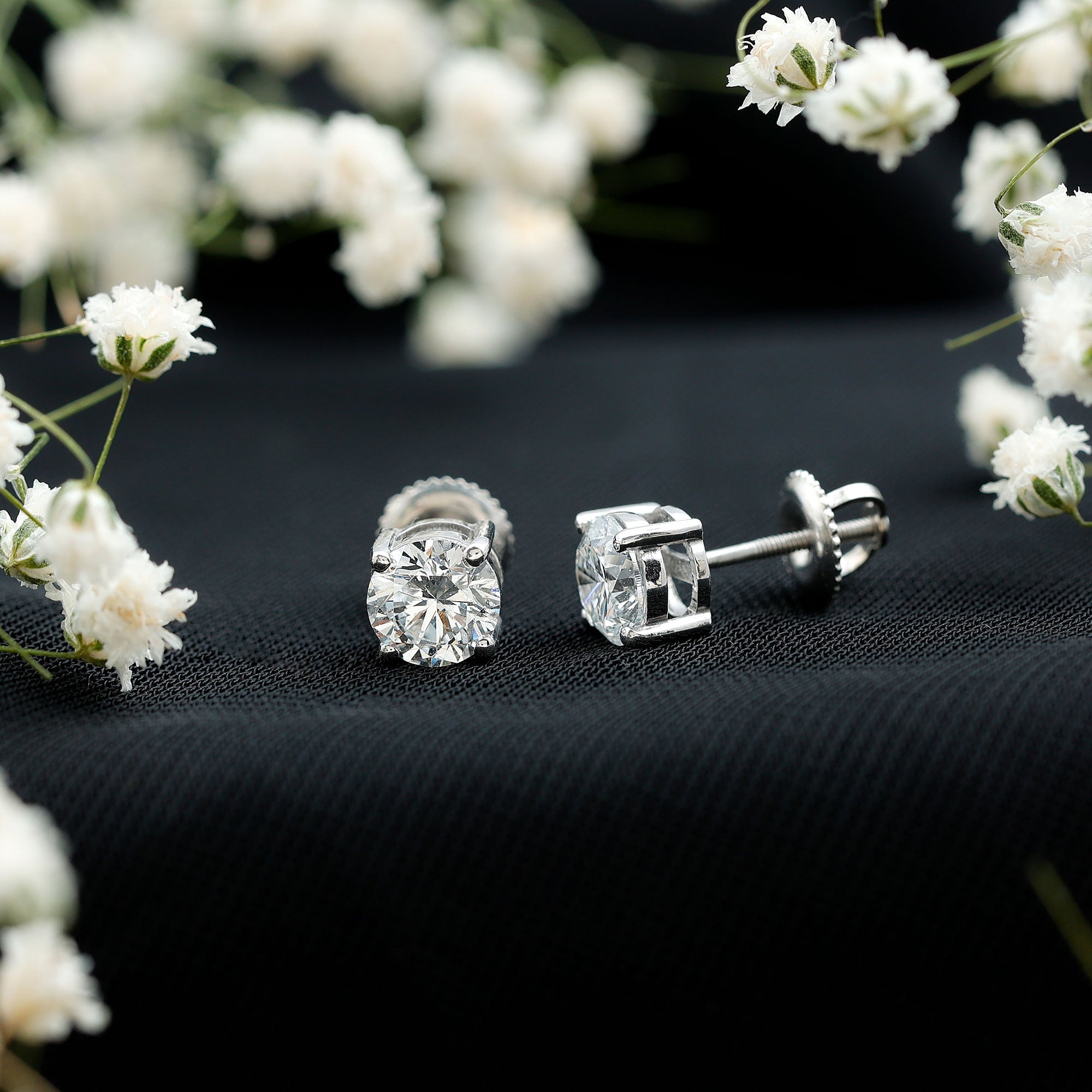 IGI Certified 2 Carat Round Lab Grown Diamond Stud Earrings with Screw Backs