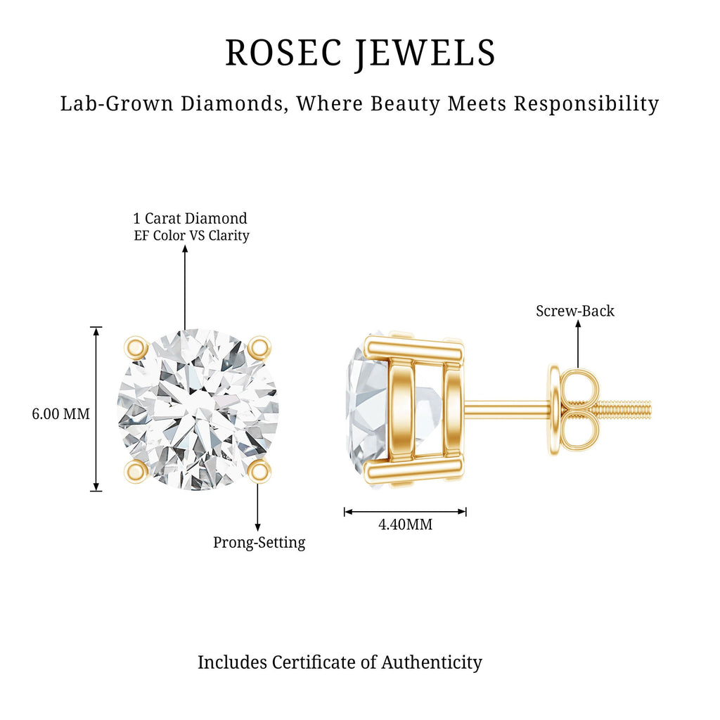 IGI Certified 2 Carat Round Lab Grown Diamond Stud Earrings with Screw Backs
