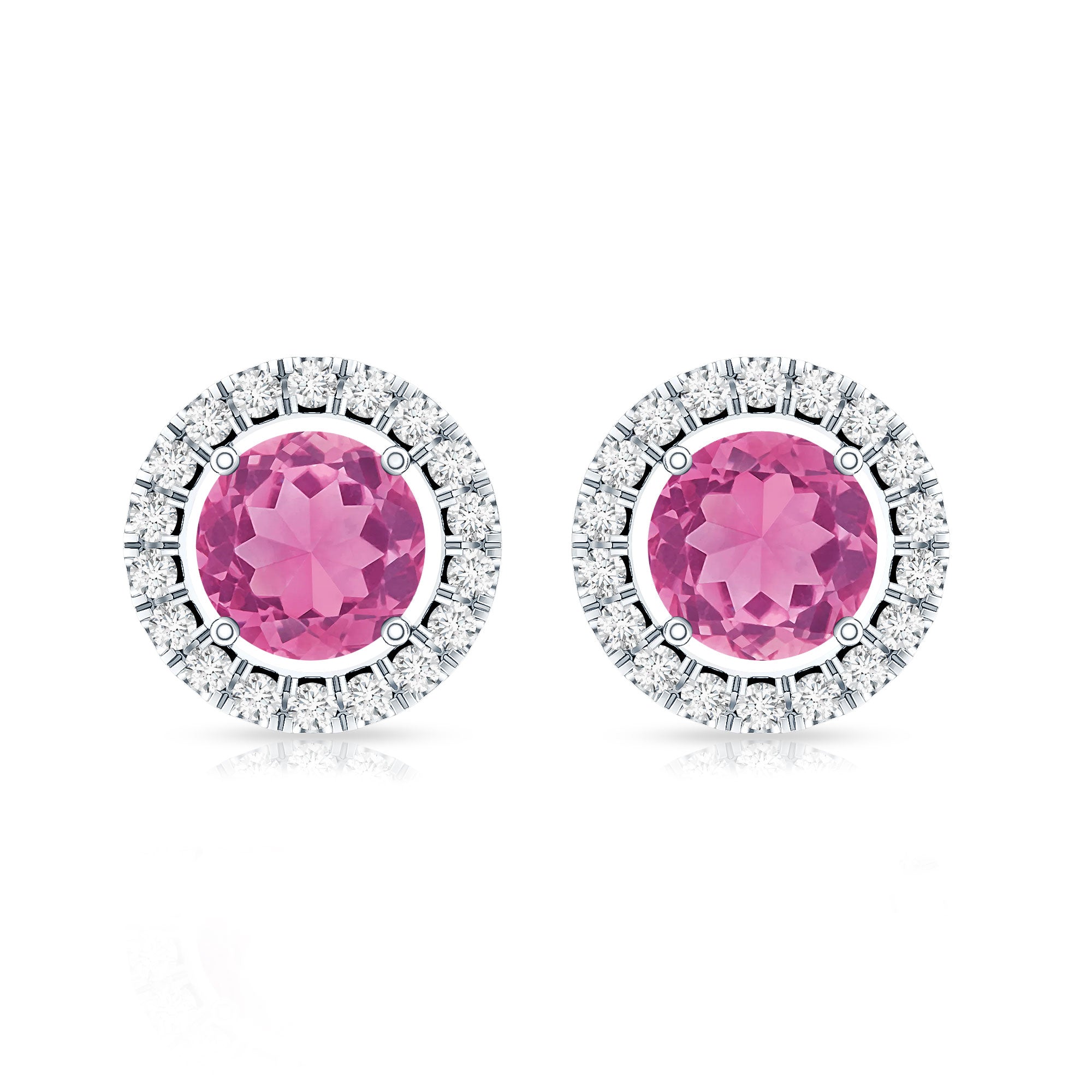 Natural Pink Tourmaline and Diamond Halo Stud Earrings