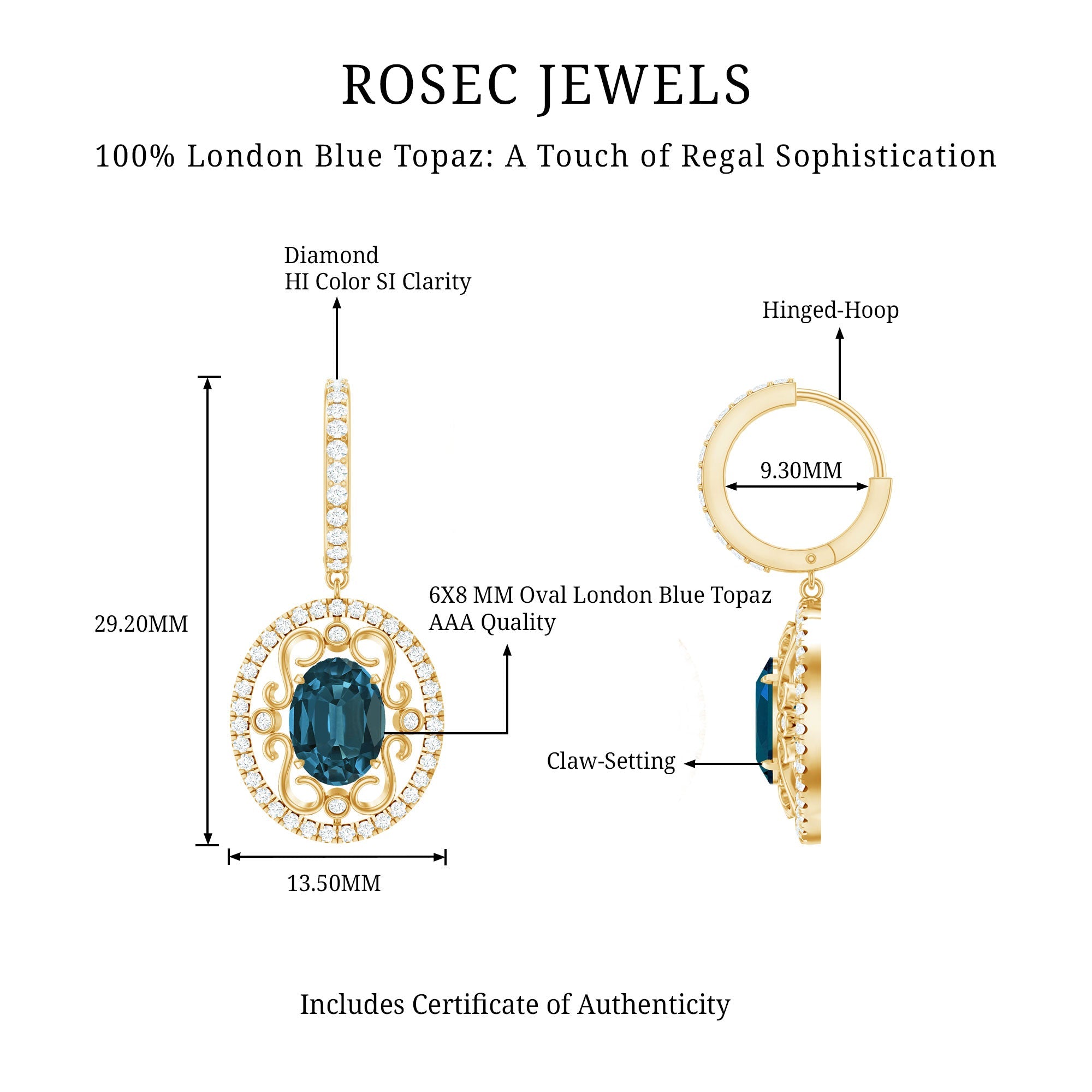 Vintage Inspired London Blue Topaz and Diamond Wedding Drop Earrings