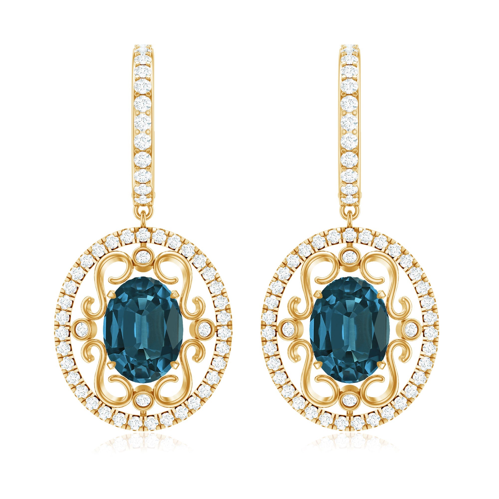 Vintage Inspired London Blue Topaz and Diamond Wedding Drop Earrings